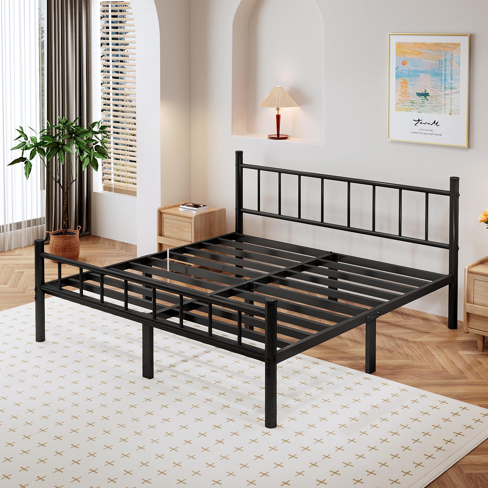 Full Size Metal Bed Frame with Headboard & Footboard 14 Inch Metal Platform