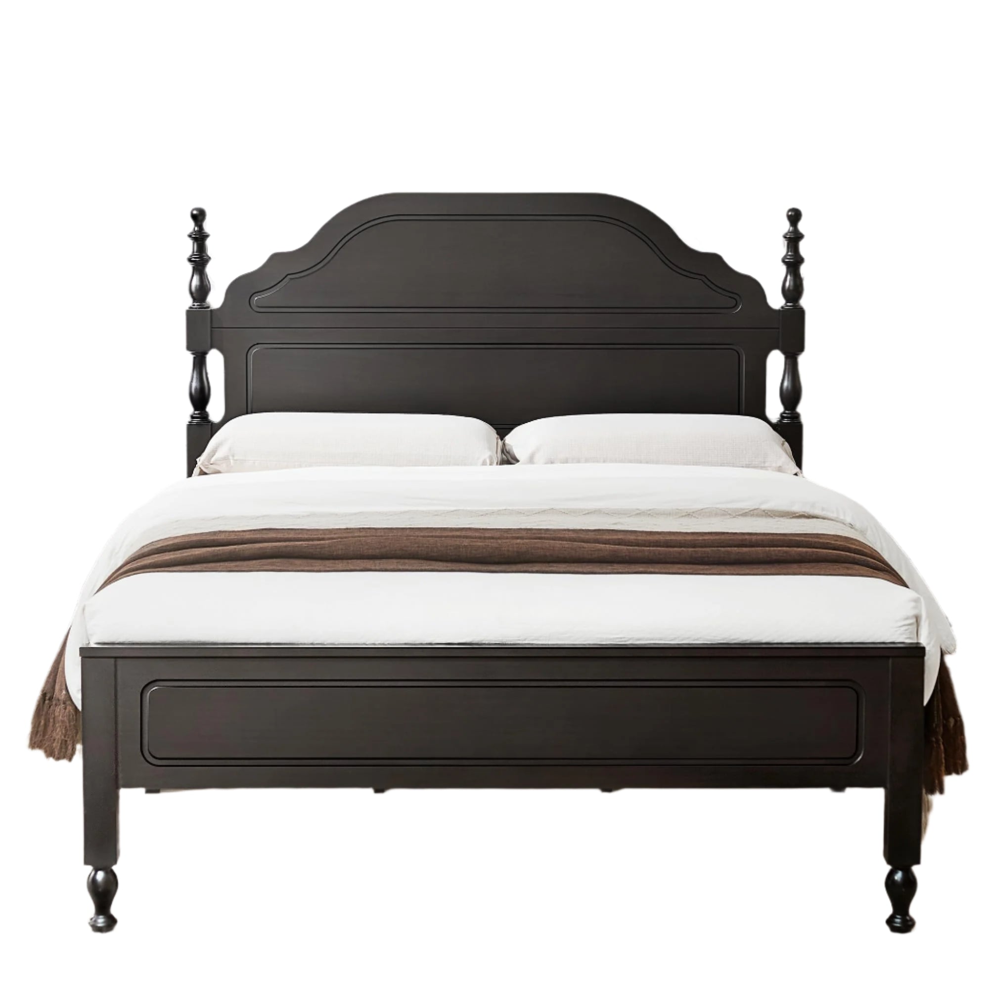 Solid Wood Bed Frame Queen Size, Wooden Retro Style Queen Bed Frame
