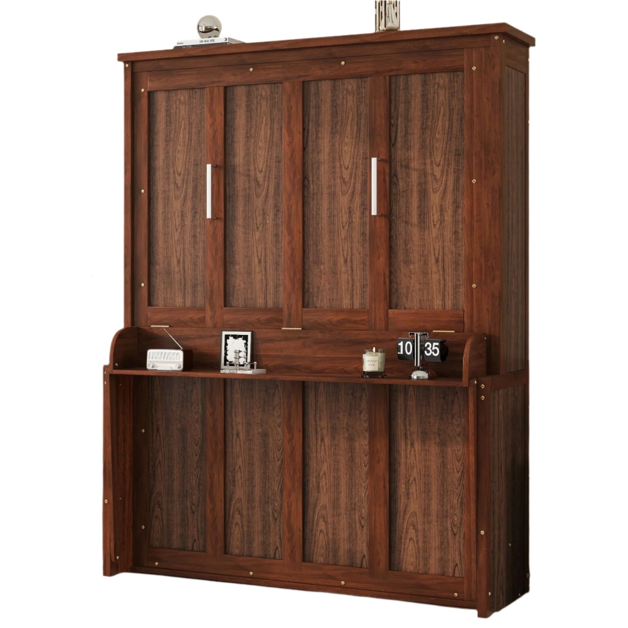 Size Wood Murphy Bed, Hidden Wall Bed Frame with Storage Shelf