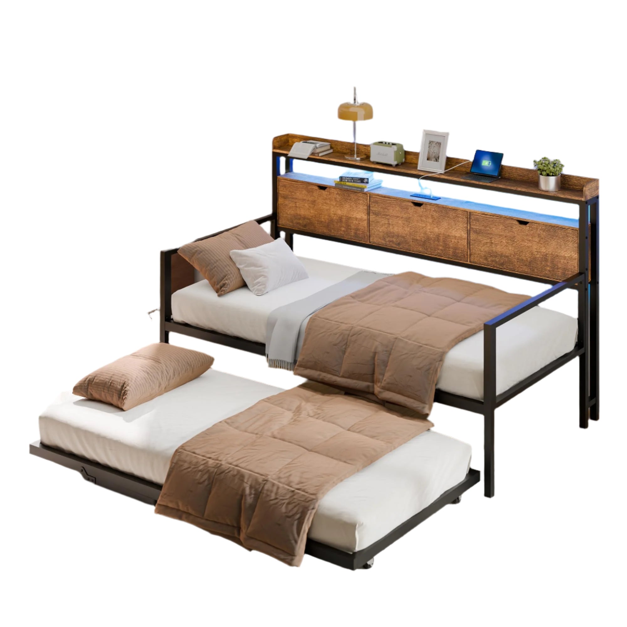 Daybed with Pop Up Trundle, Twin Daybed with Charging Station