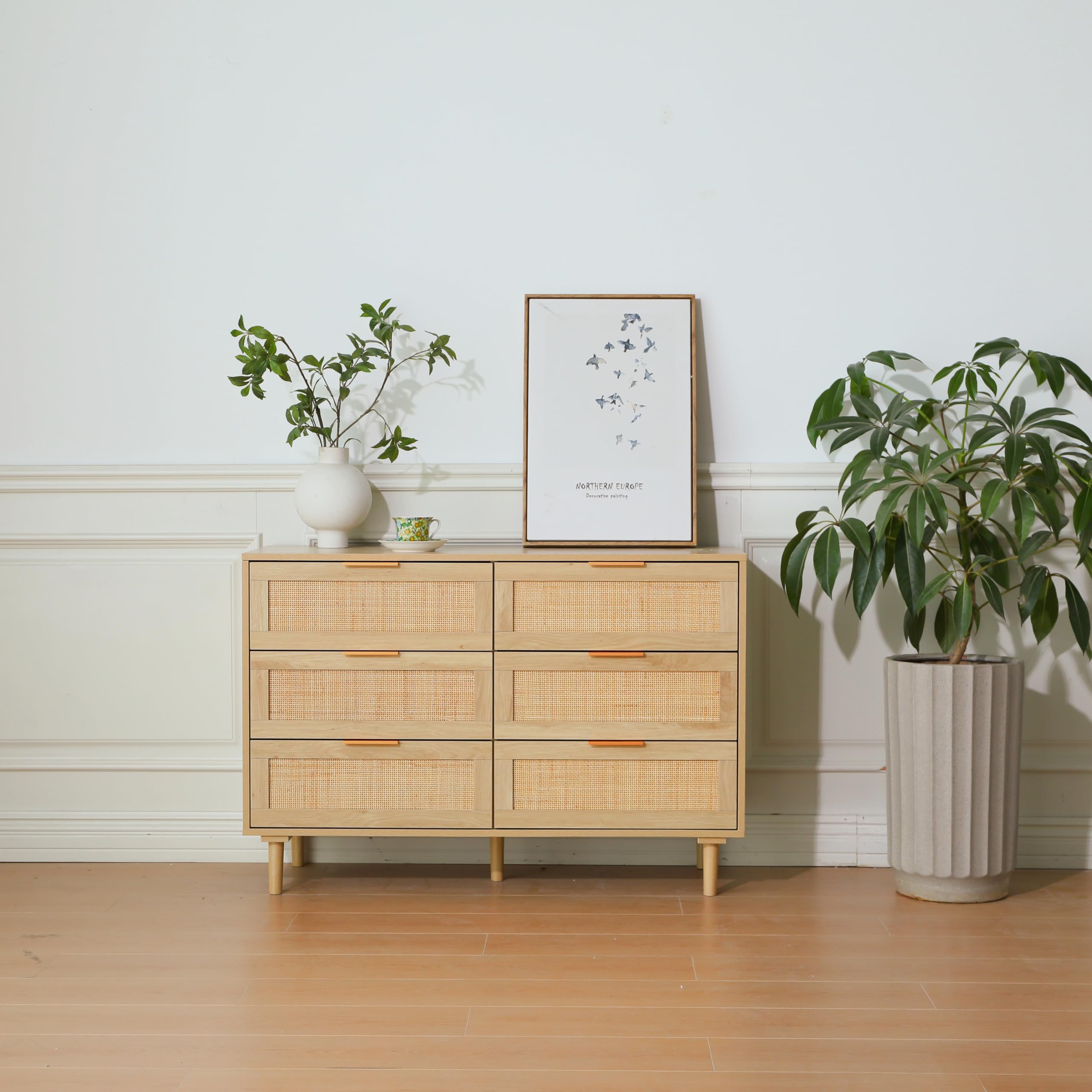 6 Drawer Dresser Rattan Dresser Modern Chest with Drawers