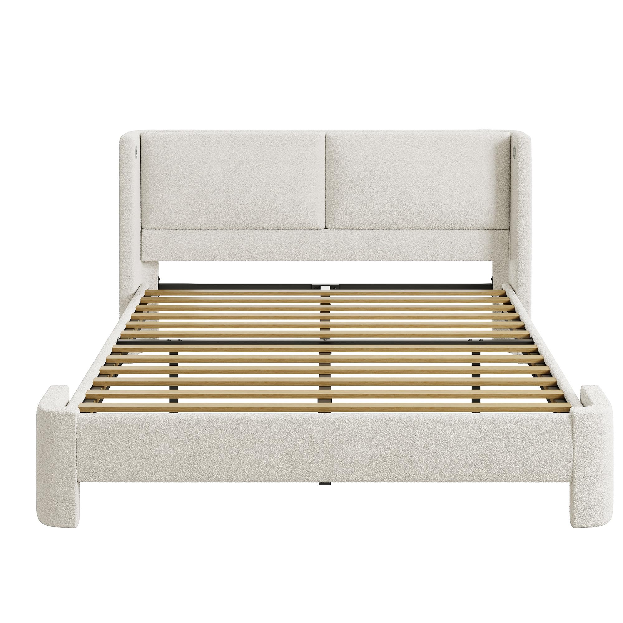 Full Bed Frame with Headboard, Upholstered Bed Frames with USB Ports