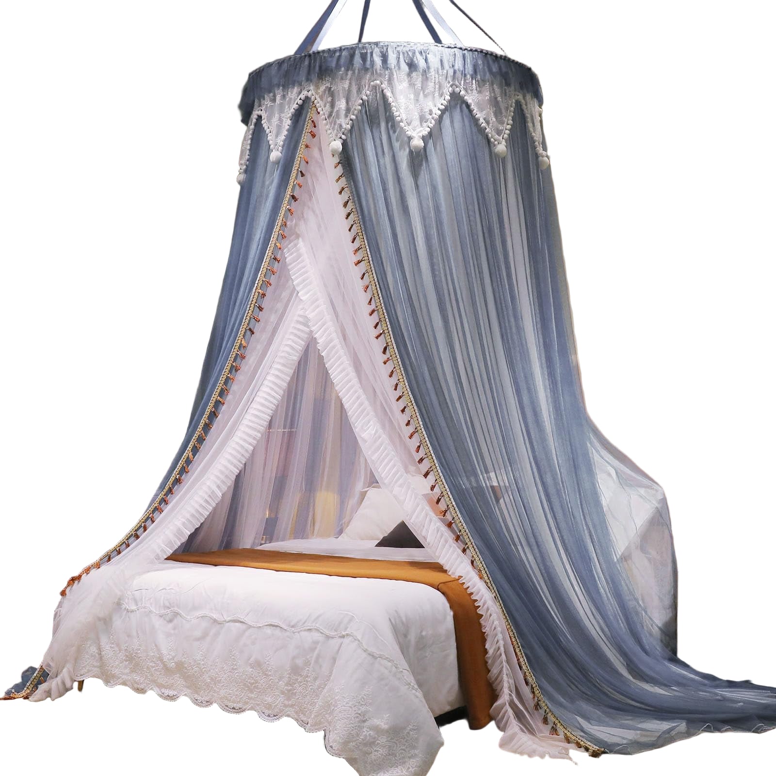 Girls and Adults Canopy Bed, Elegant Double-Layer Bed Curtain, Children's Dream Round