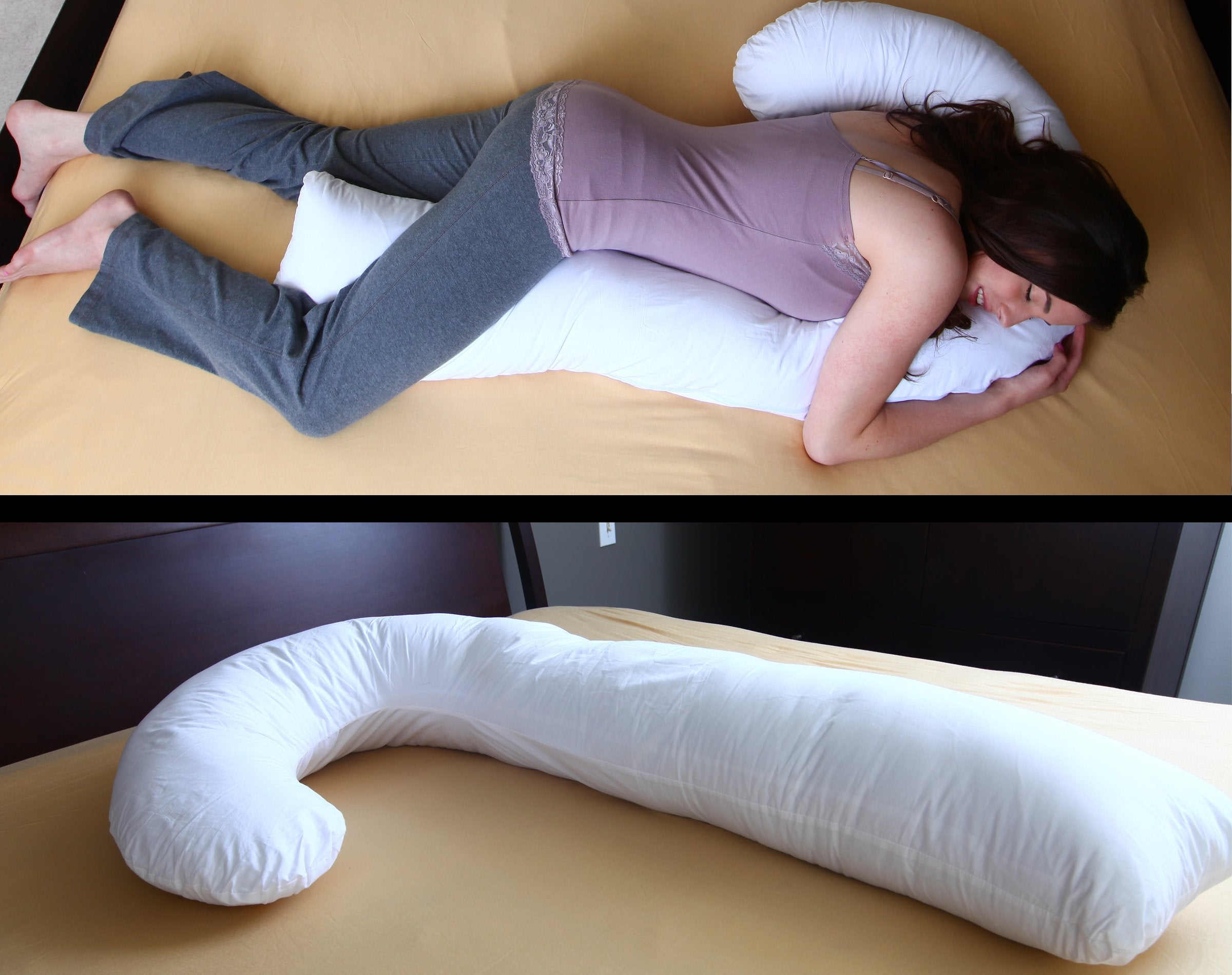 Comfort Letter J Shaped Full Body Pillow - Soft Synthetic Fiber Fill