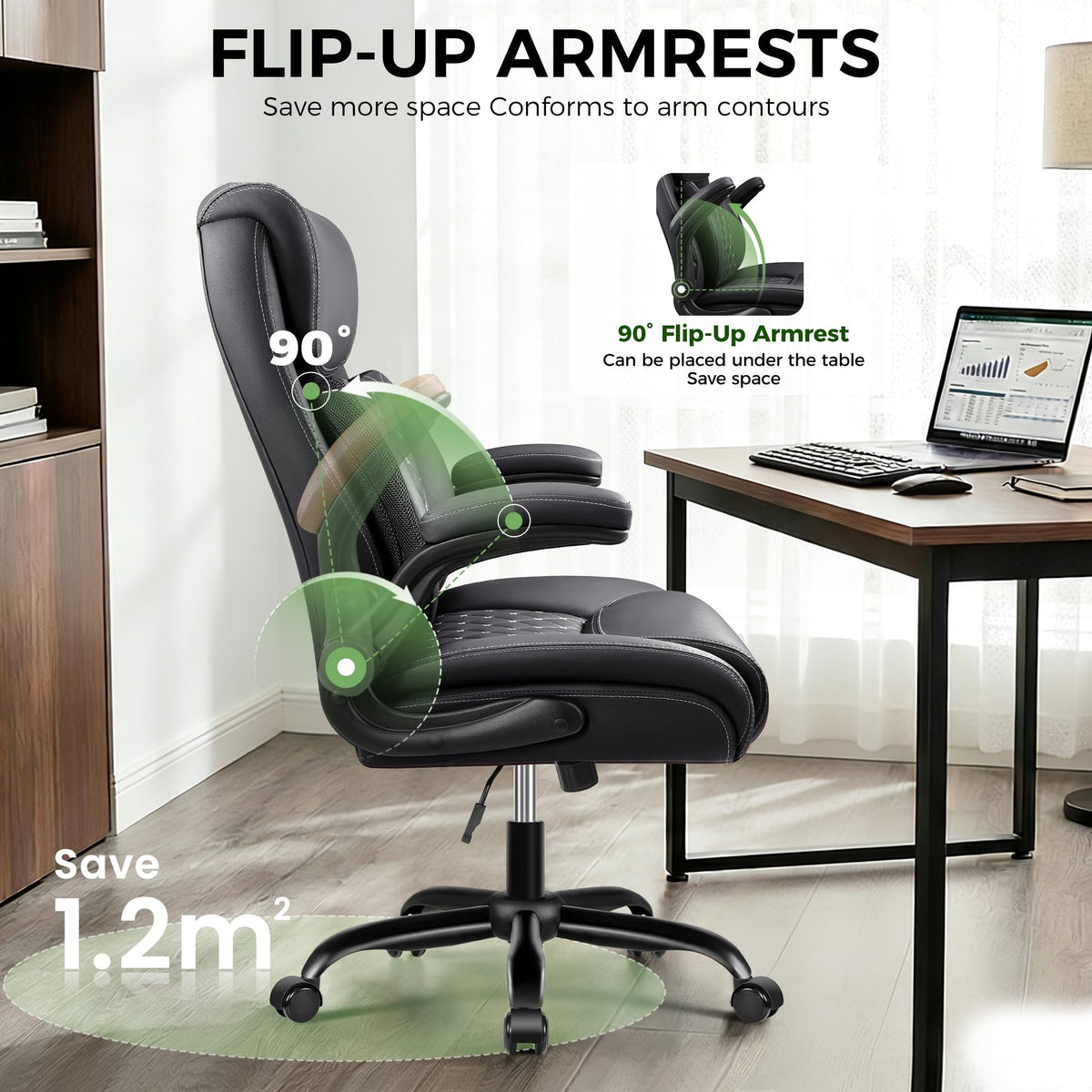 Ergonomic Executive Office Chair with 3D Lumbar Support & Flip-Up Armrests