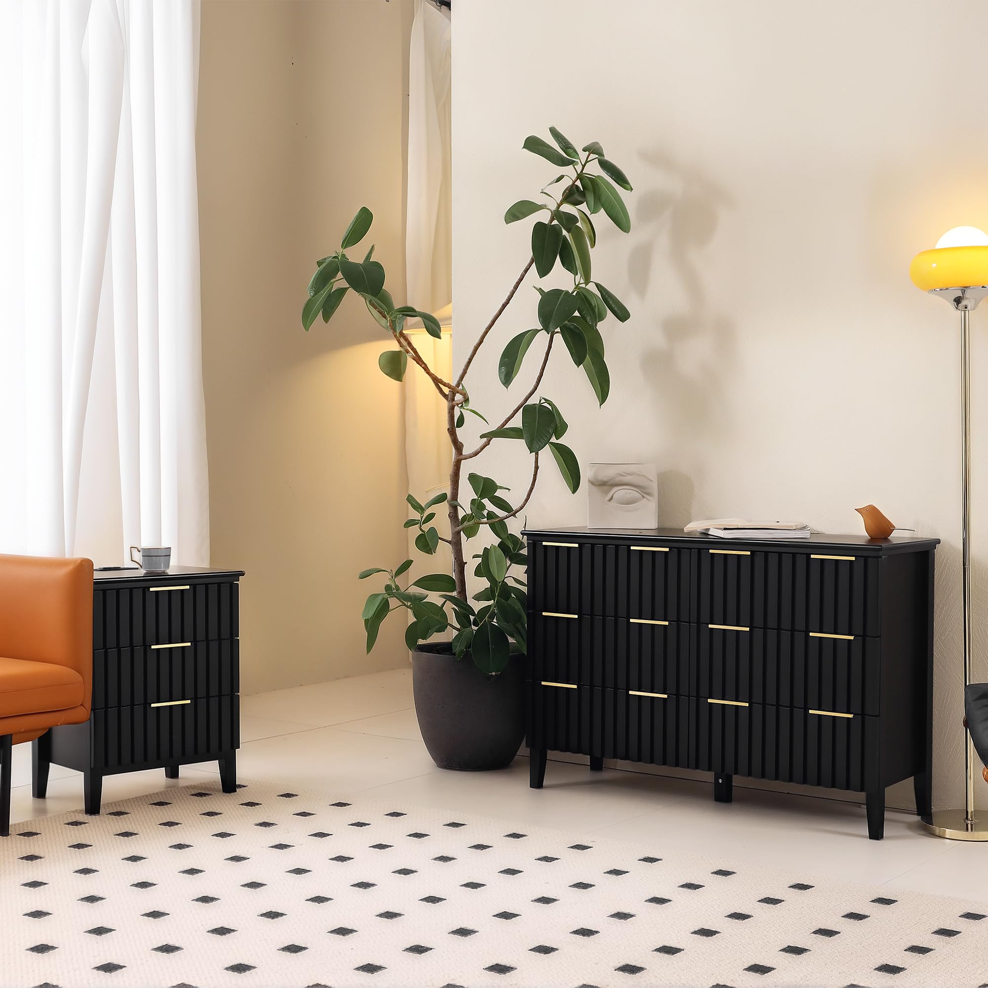 Nightstand Bedside Tables Black Nightstand Set of 2 with 3 Drawers