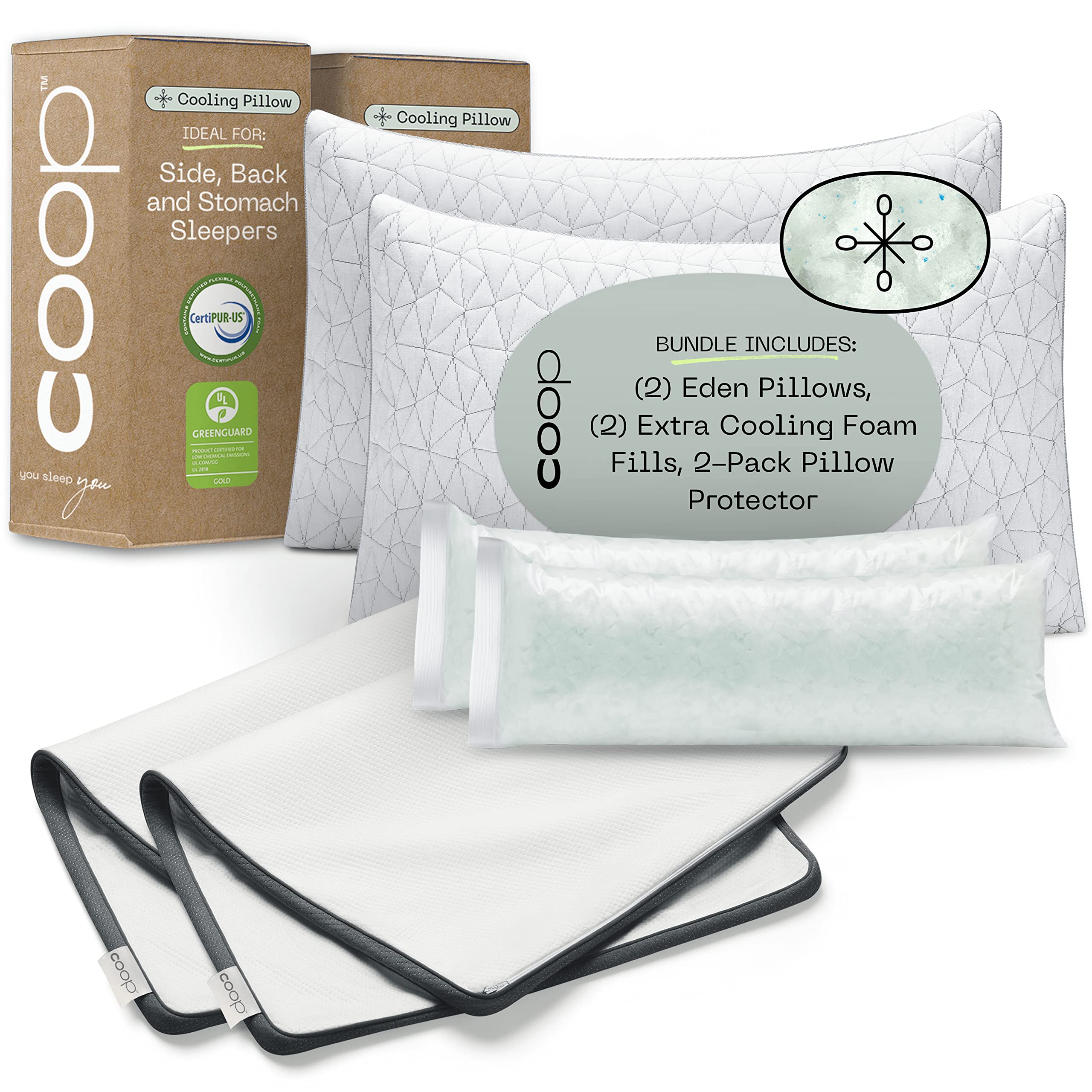 Eden Pillow & Protector Queen Bundle, Set Includes (2) Eden Pillows