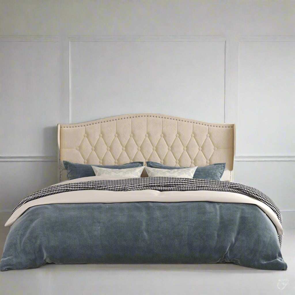 Queen Size Bed Frame with Upholstered Wingback Headboard