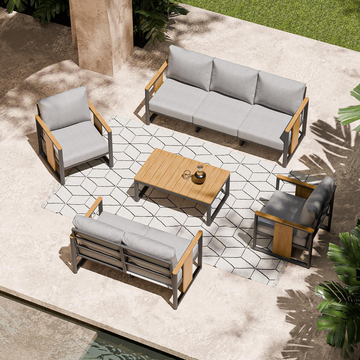 Aluminum Outdoor Patio Sectional Sofa Set with Coffee Table
