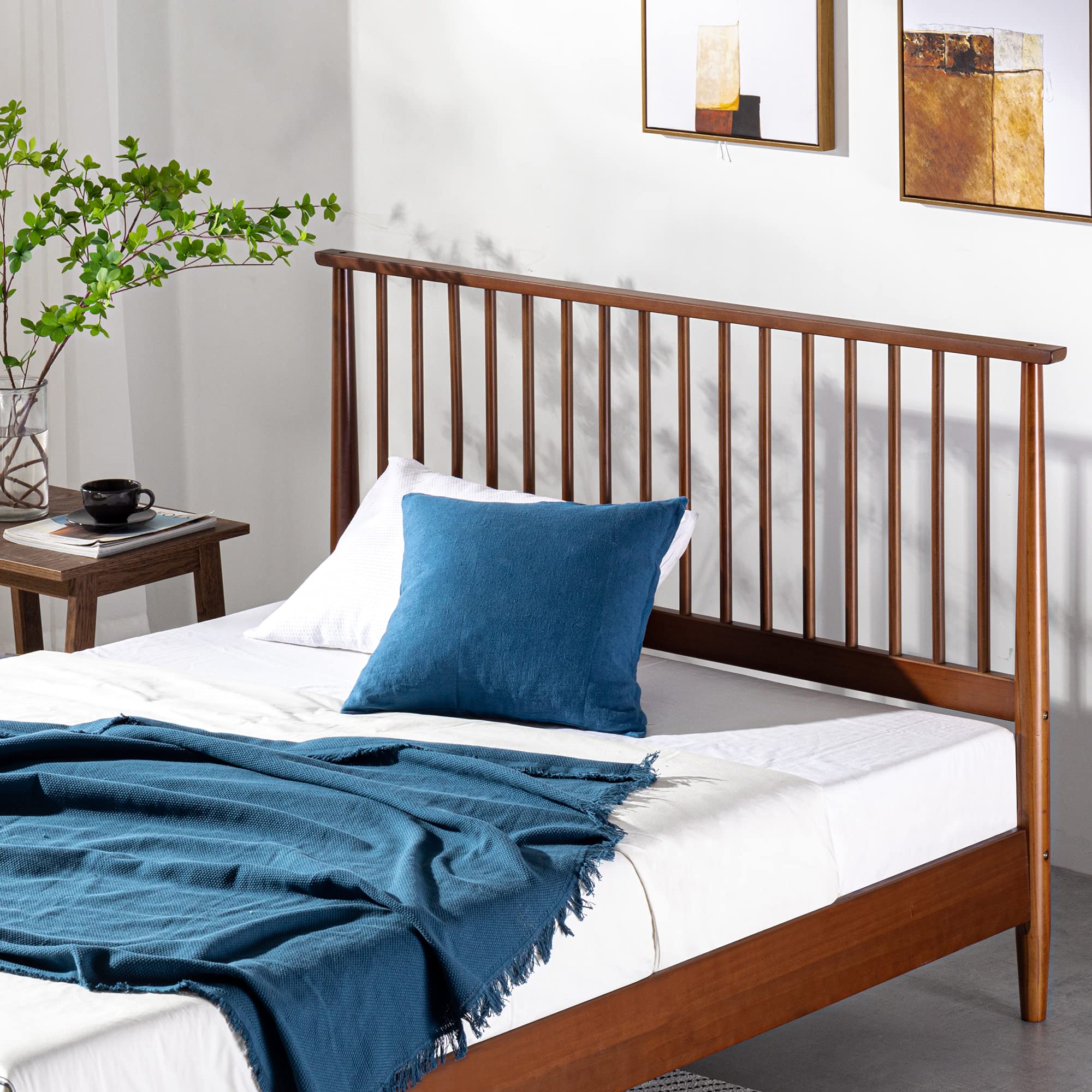 Linda Mid Century Wood Platform Bed Frame, Solid Wood Foundation