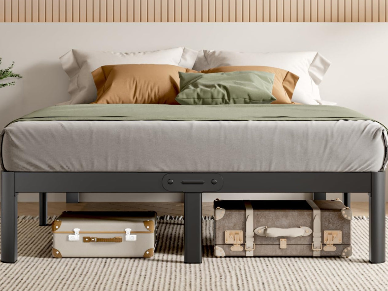 Queen Size Bed Frame Black, 16 Inch Metal Queen Bed Frame