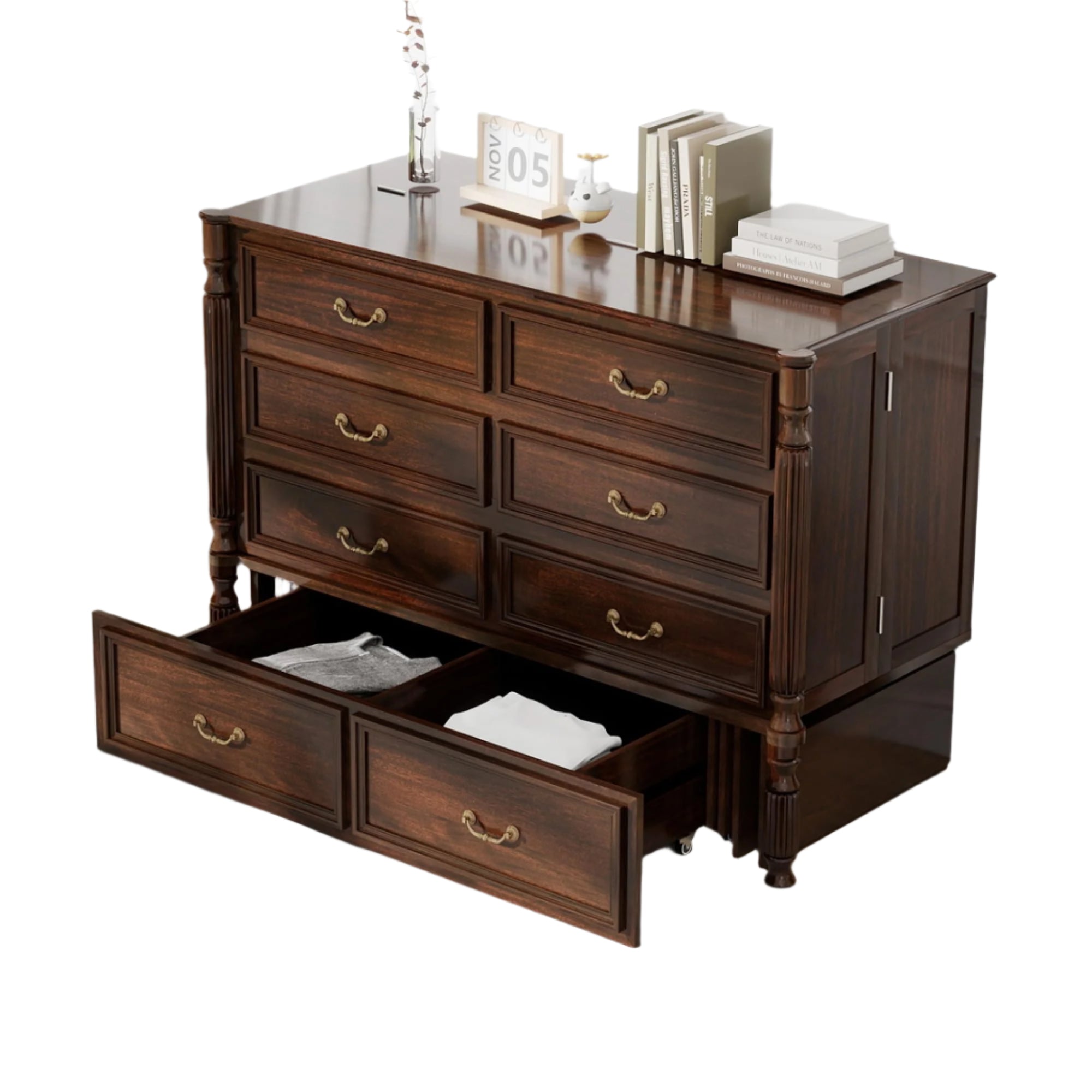 Murphy Bed Cabinet, Solid Wood Murphy Bed Full Size with Charging Station & Drawers