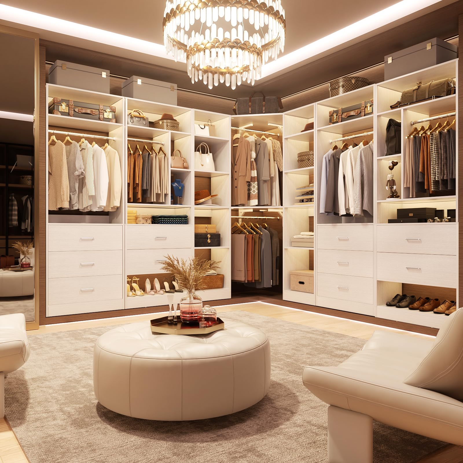 Corner Closet System With 12 Shelves, 40" Large Organizer