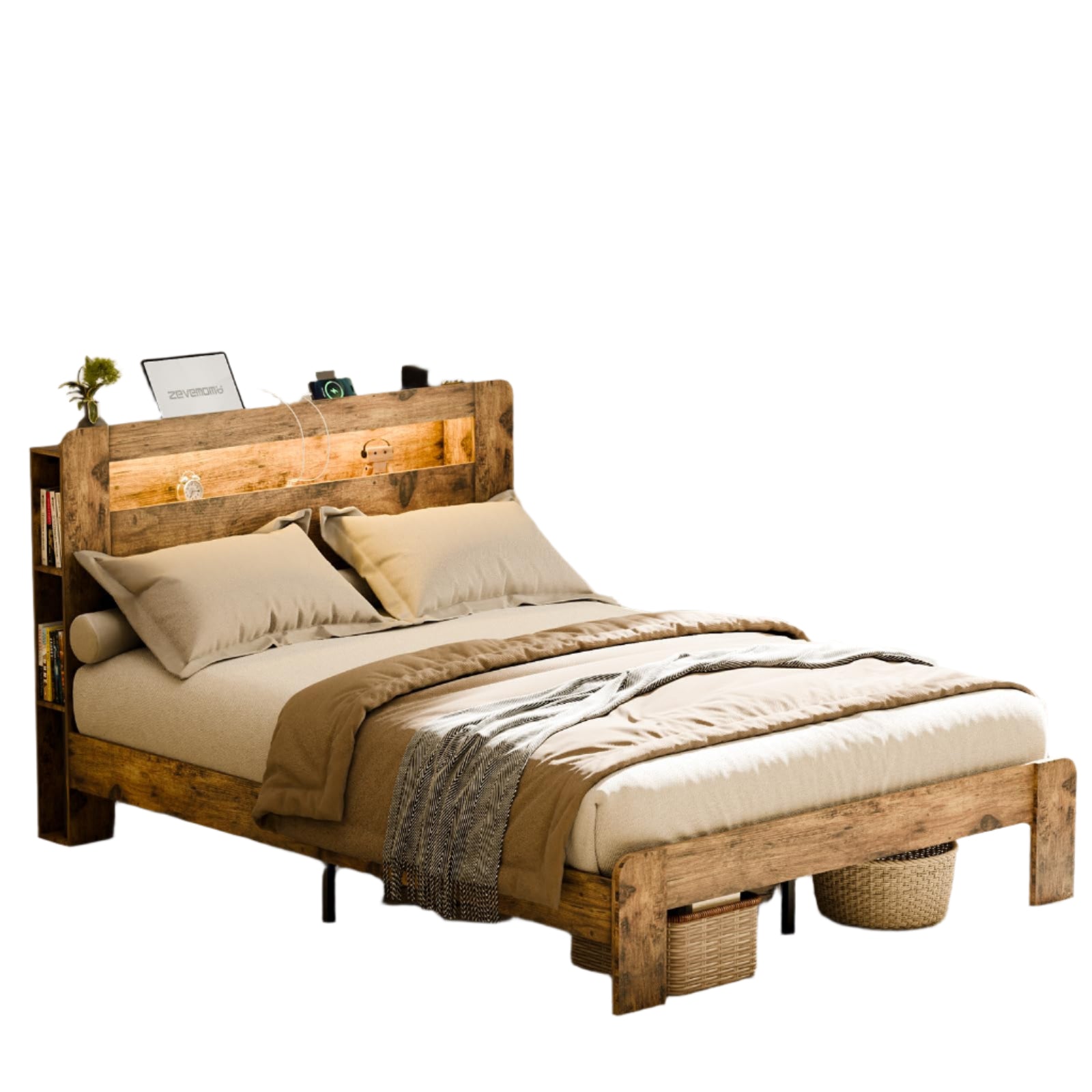 Full Size Bed Frame with LED Lights, Full Bed Frame with Headboard