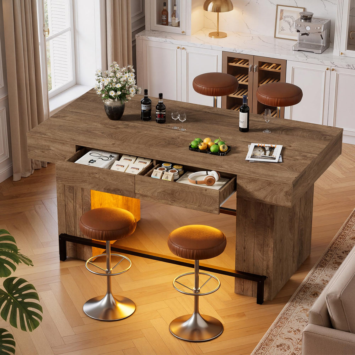 63" Bar Table with Drawers & LED Lights
