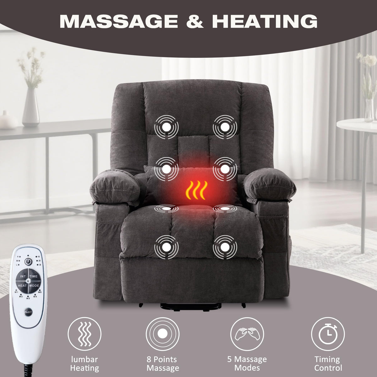 Power Lift Recliner Chair with Massage and Heat