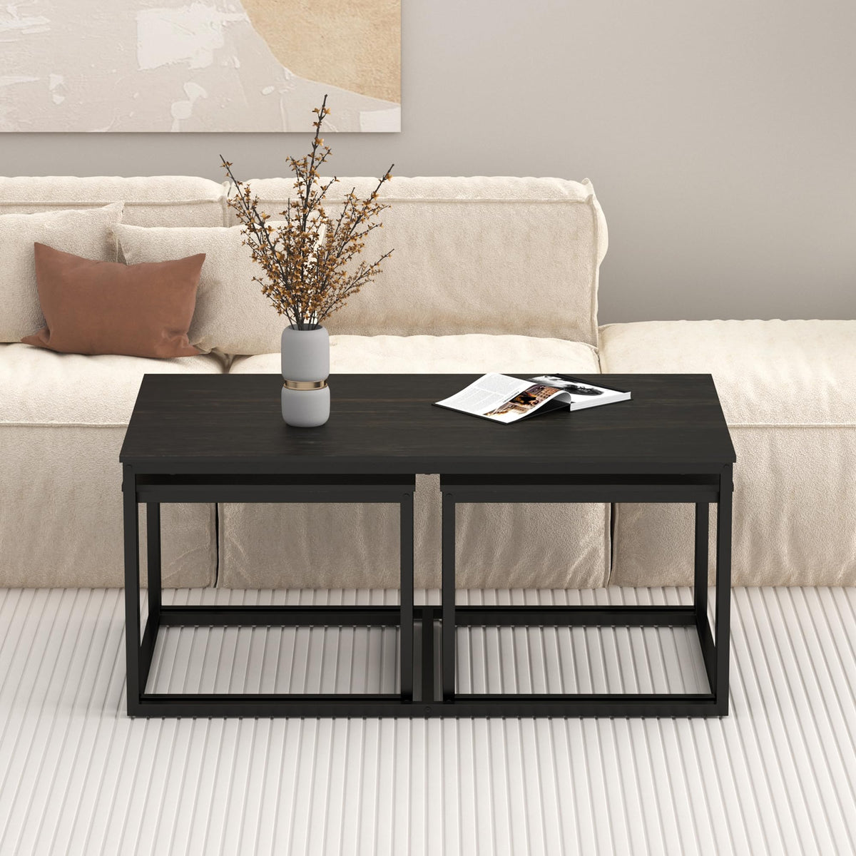3-Piece Nesting Coffee Table Set with MDF Top and Steel Legs