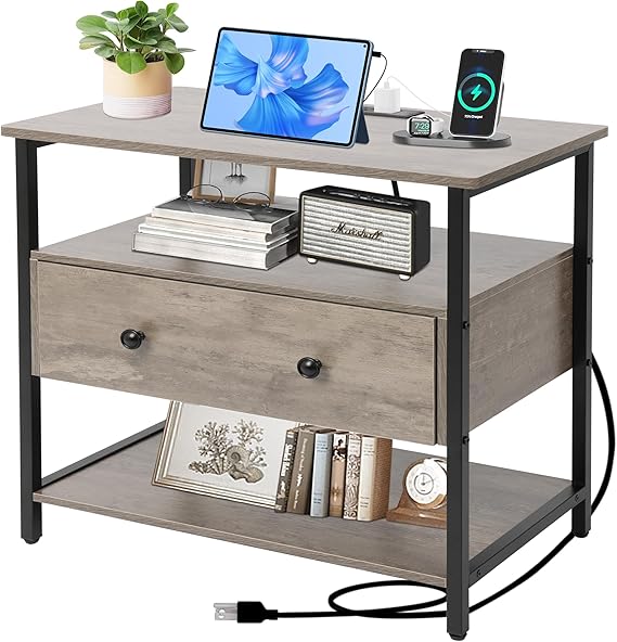 27 inch Nightstand Side Table with 1 Layer of Wooden Drawers，Nightstand