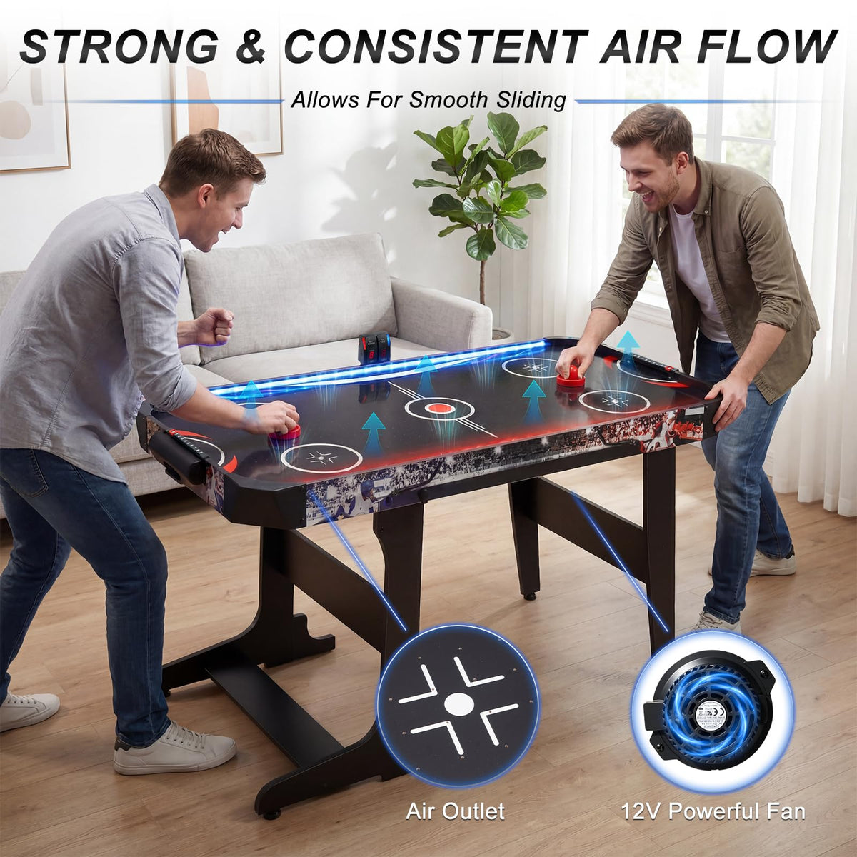 57" Foldable Air Hockey Table with LED Lights