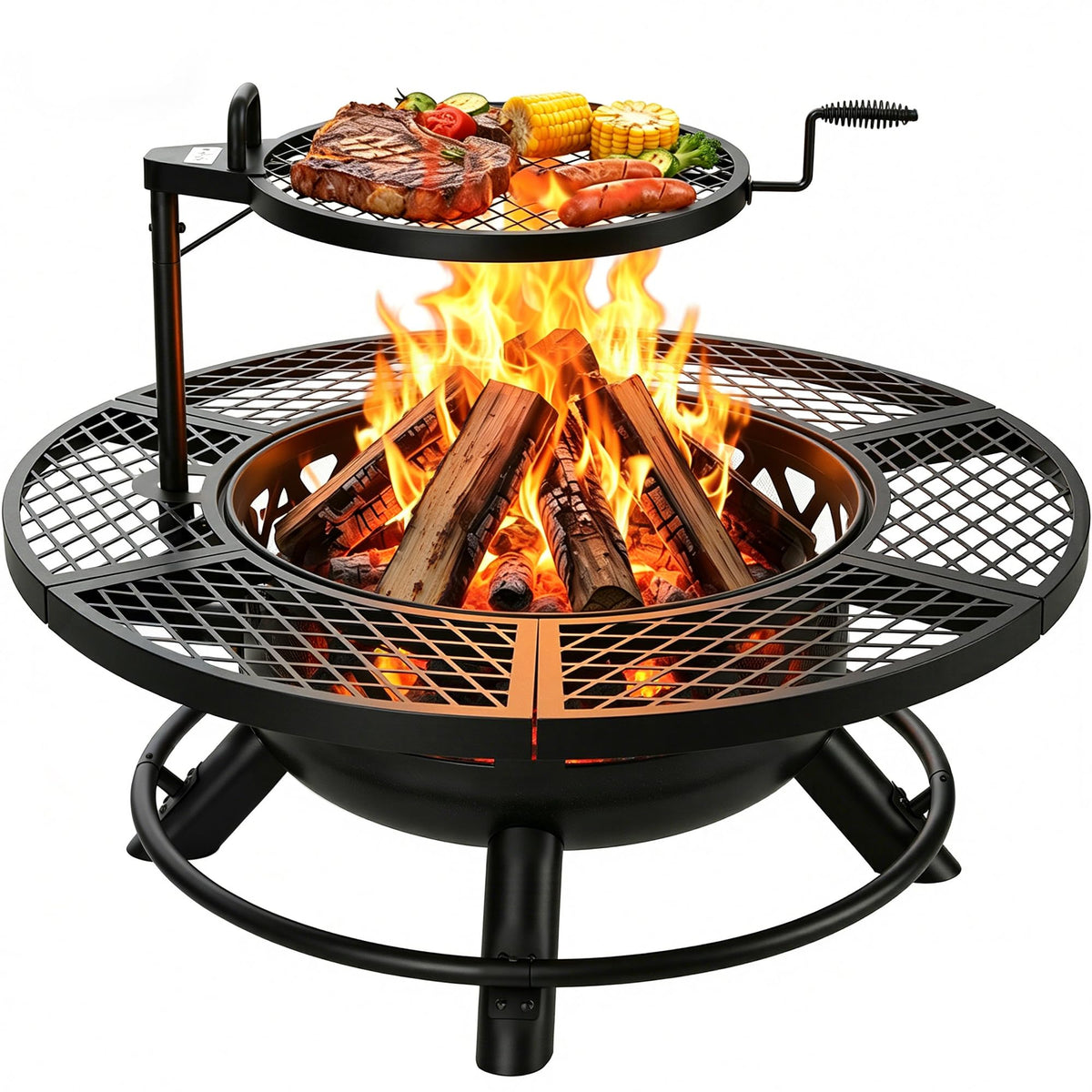 Round Wood Burning Fire Pit with Poker