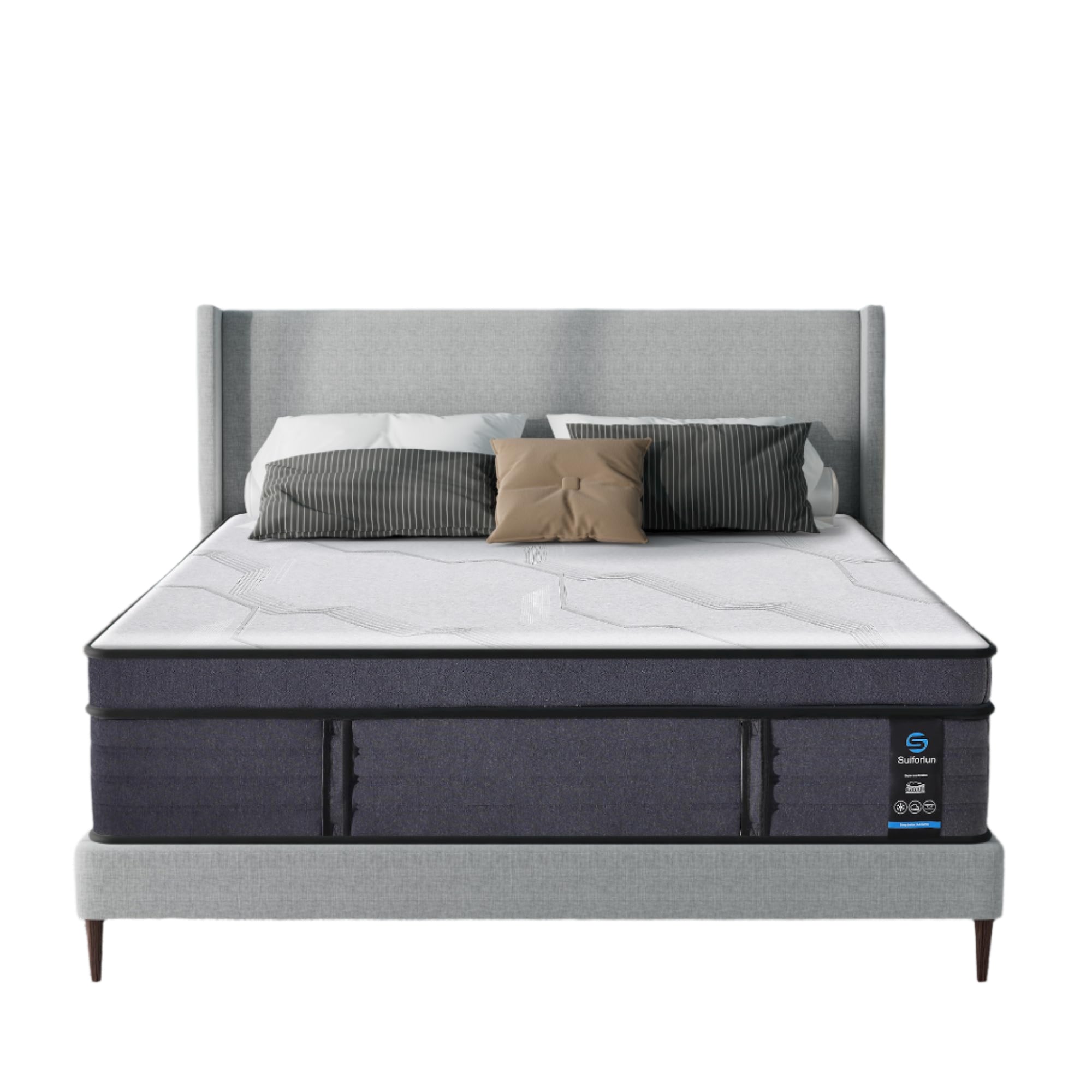 Queen Mattress, 15 Inch Fiberglass-Free Hybrid Charcoal Gel Memory Foam Mattress