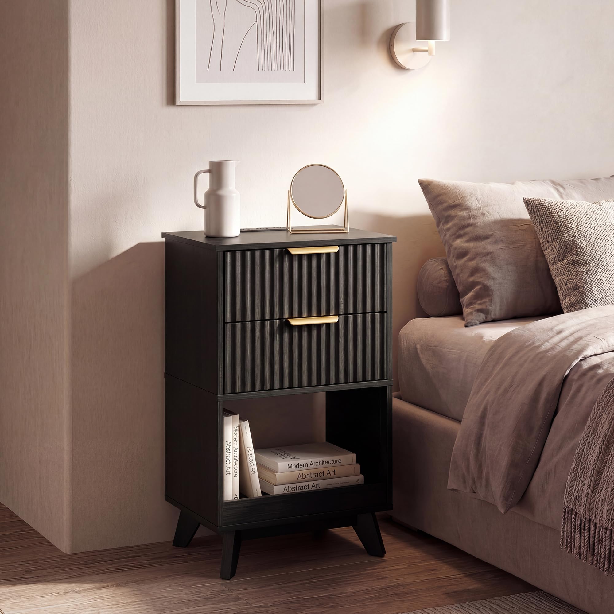 Tall Nightstand with Charging Station & 2 Drawers