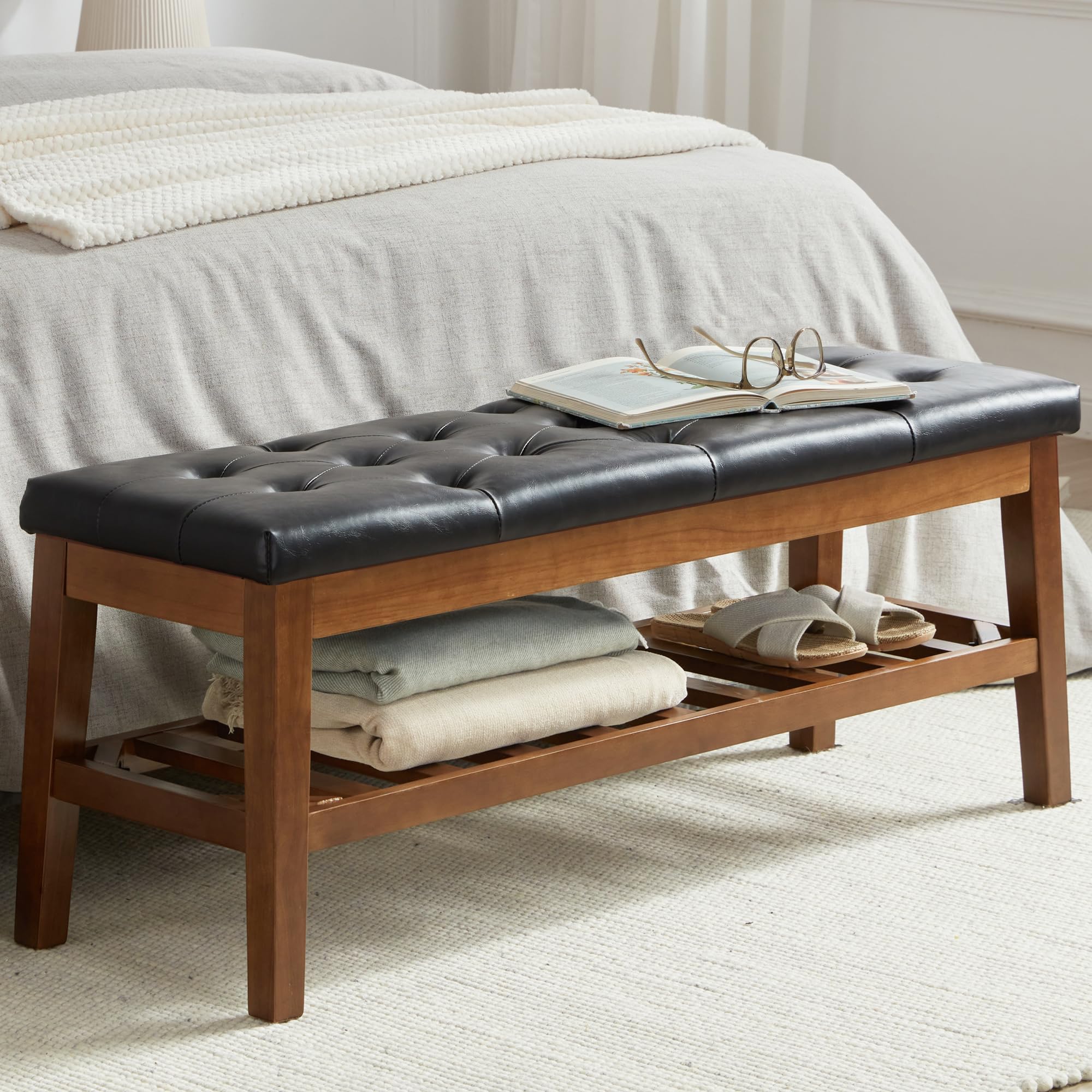 Modern End of Bed Bench, 49.5 Inch Long Upholstered Ottoman Bench Jasper