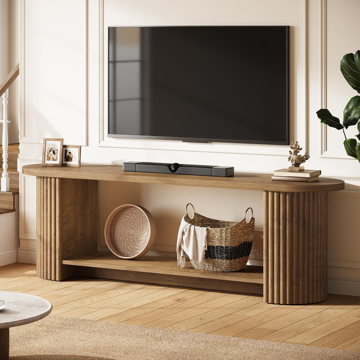 63" Fluted TV Stand with Storage – Fits 40" to 75" TVs