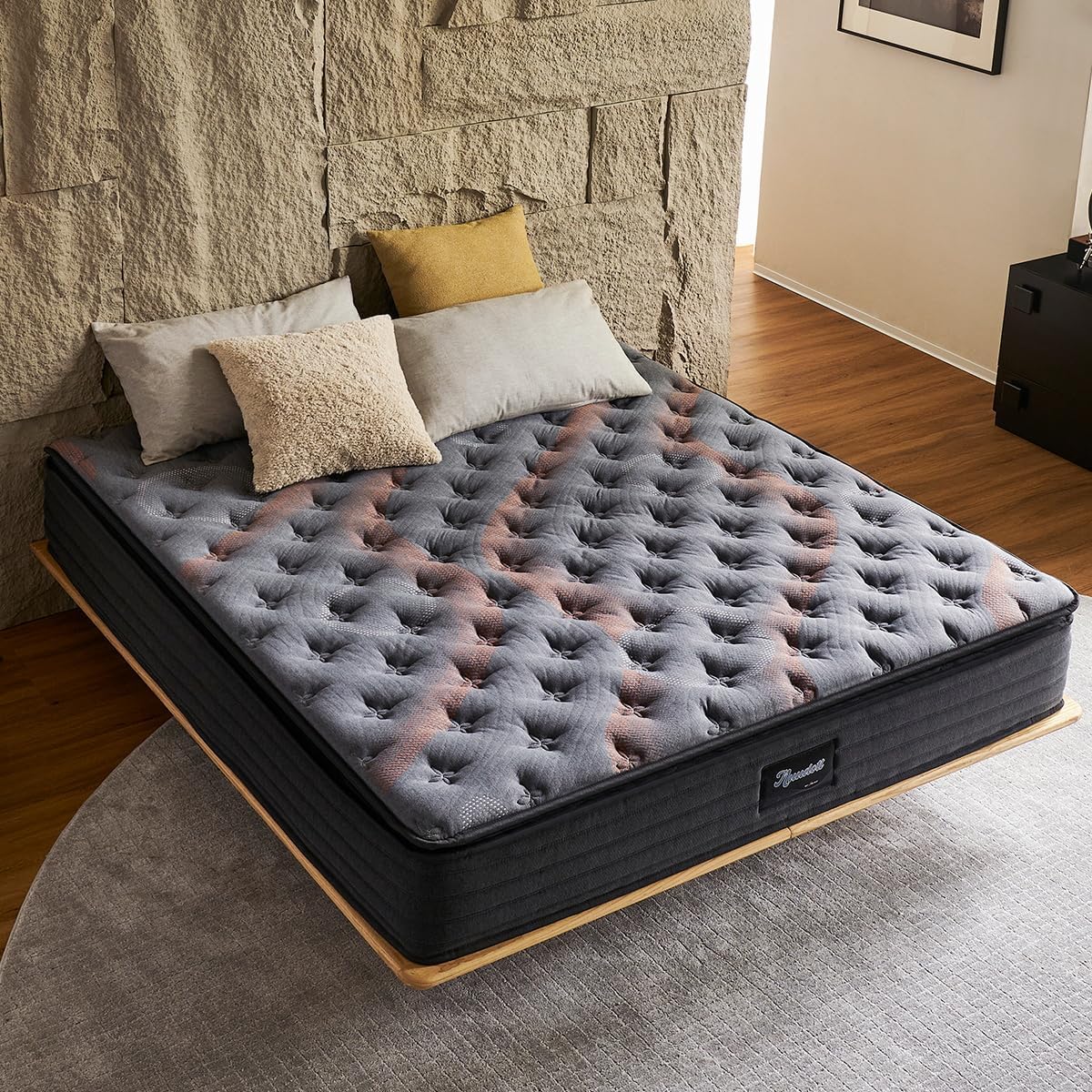 Nuudott 12 Inch Pillow Top Hybrid King Mattress, Medium Firm with Pocket Springs and Memory Foam, Pressure Relief Mattress in a Bag for Bedroom, Guest Room, and Master Suite