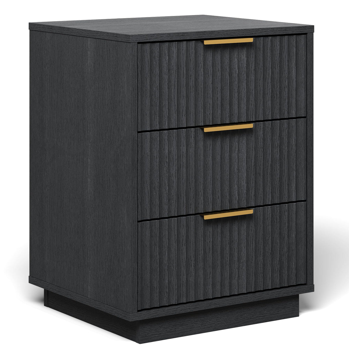 Black Fluted Nightstand with Storage Drawers
