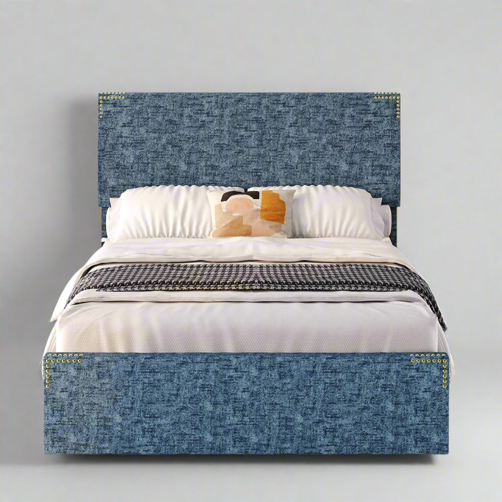 Twin Bed Frame with Headboard, Chenille Fabric Upholstered