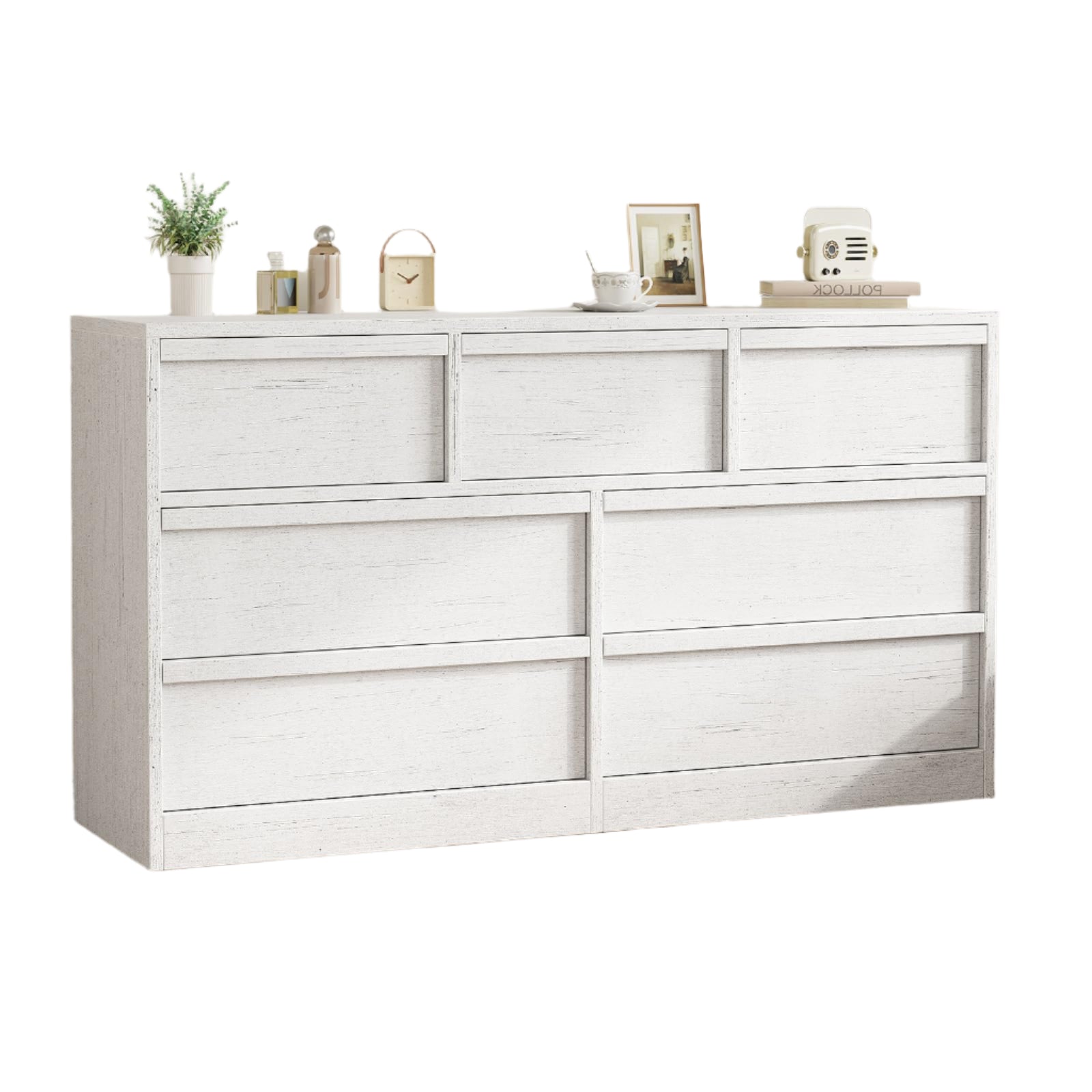7 Drawer Dresser for Bedroom, Antique White 7 Chest of Drawers with Large Storage Space