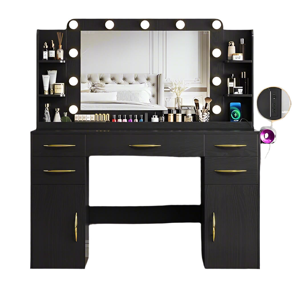 Makeup Vanity Desk with Lights, 45.5" Large Vanity with Mirror and Lights in 3 Models