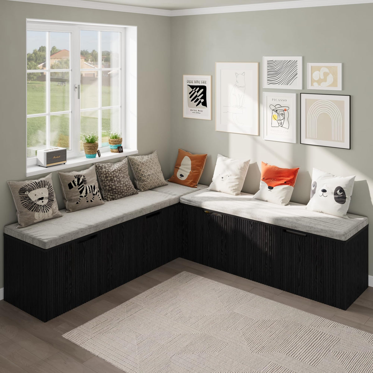 L-Shaped Corner Storage Bench with Cushion