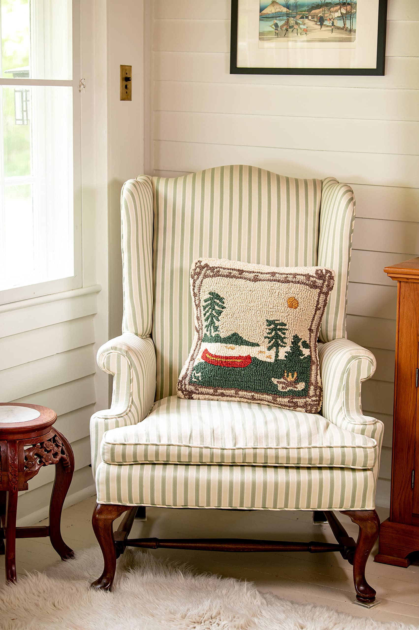 4 Corners Artist-Designed Canoe Camp Hand-Hooked Wool Decorative