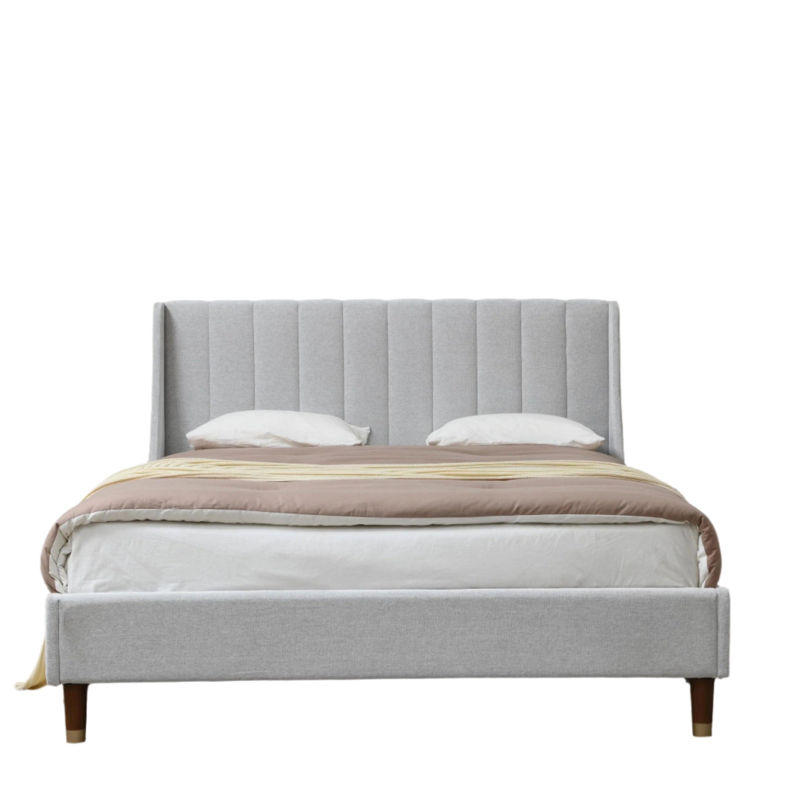 Queen Size Bed Frame with Linen Fabric Twin Wingback Headboard