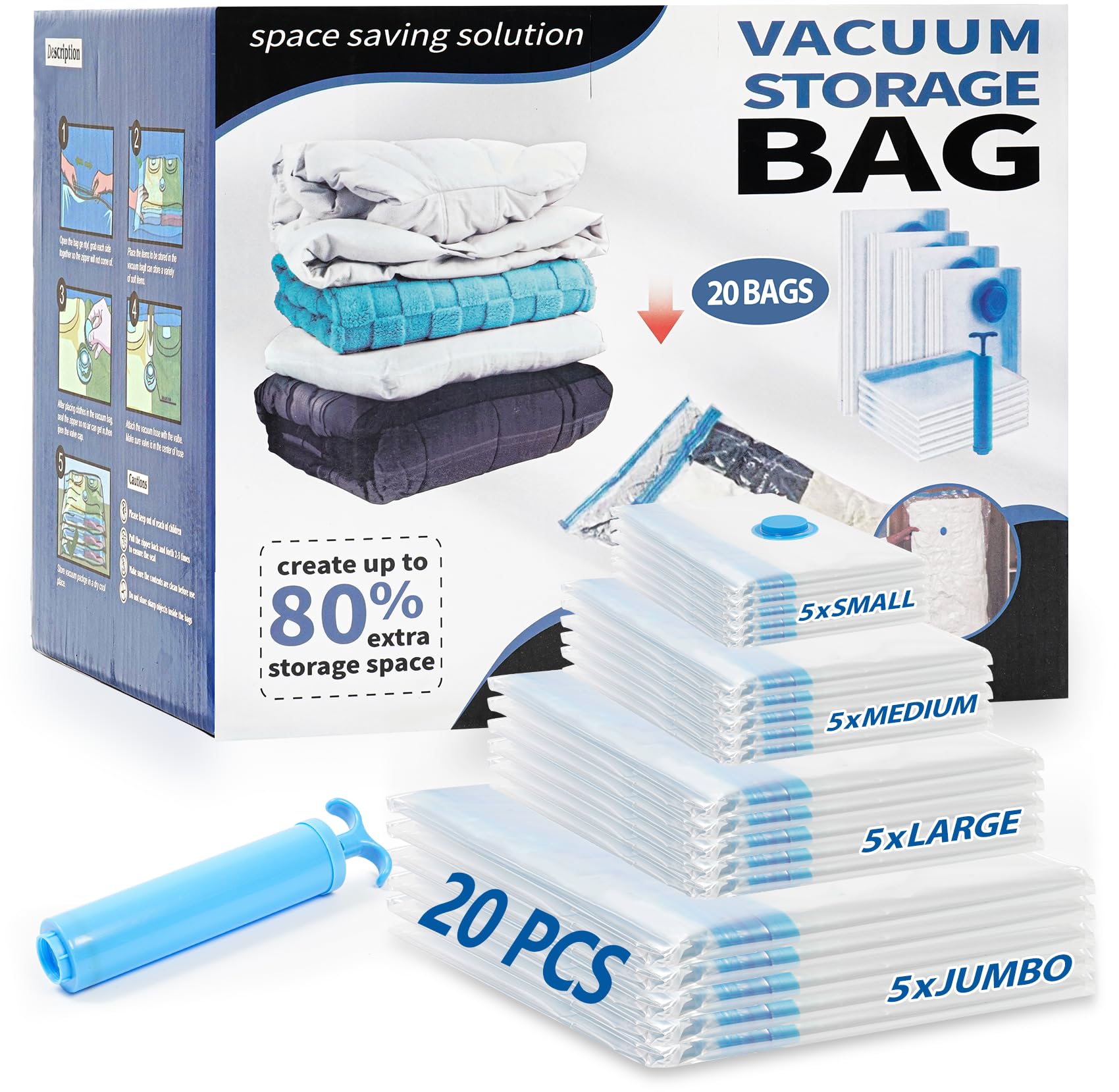 Space Saver Vacuum Storage Bags - 20 Pack Vacuum Sealer