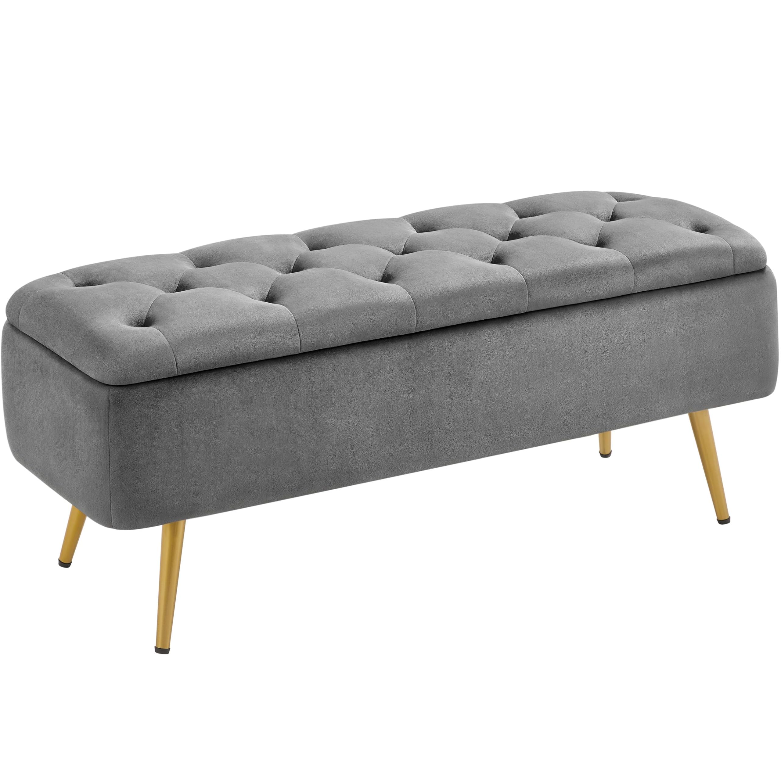 42 Inches Ottoman with Floding Velvet Storage Bench Foot