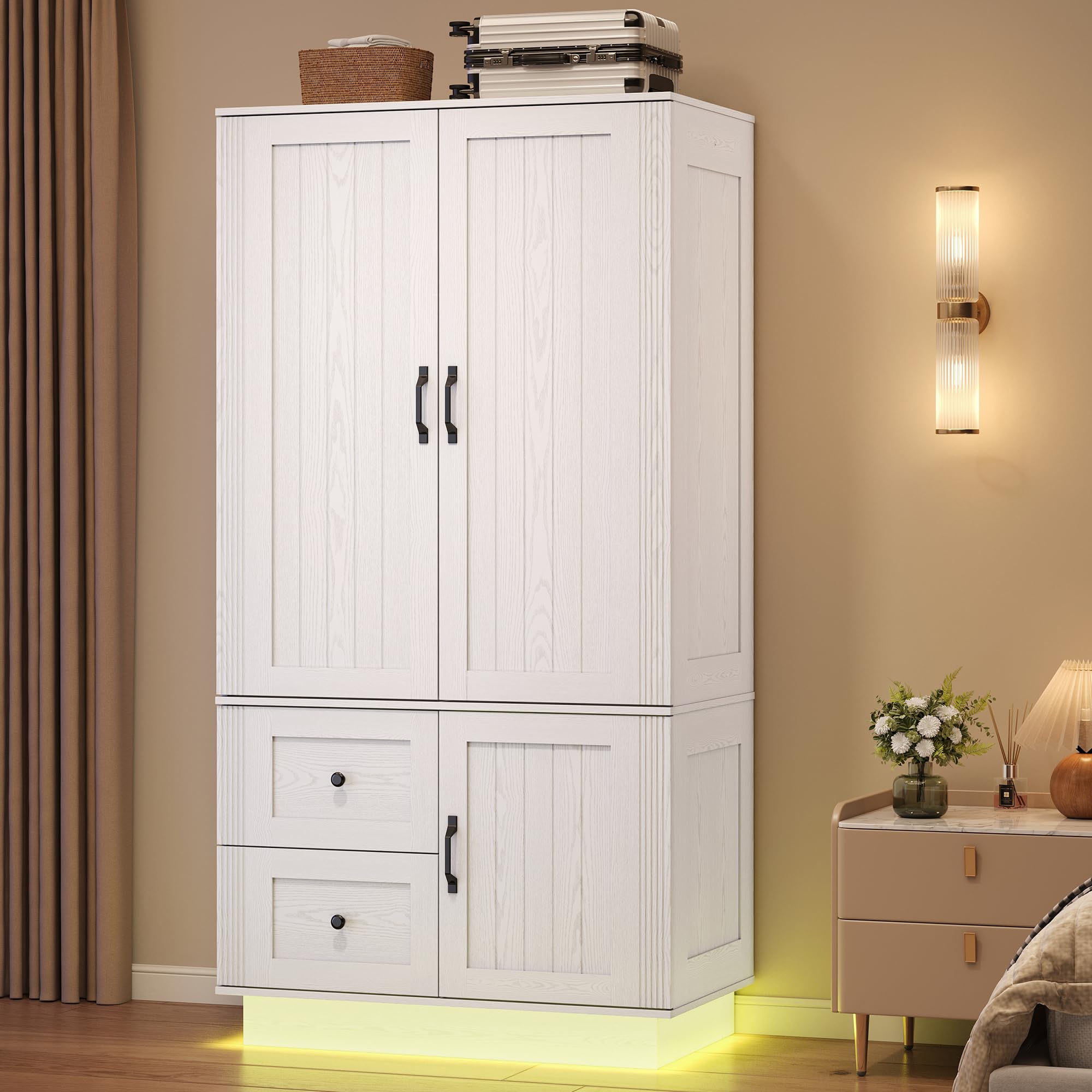 Farmhouse Wardrobe Closet with Doors, 70" Bedroom Armoires