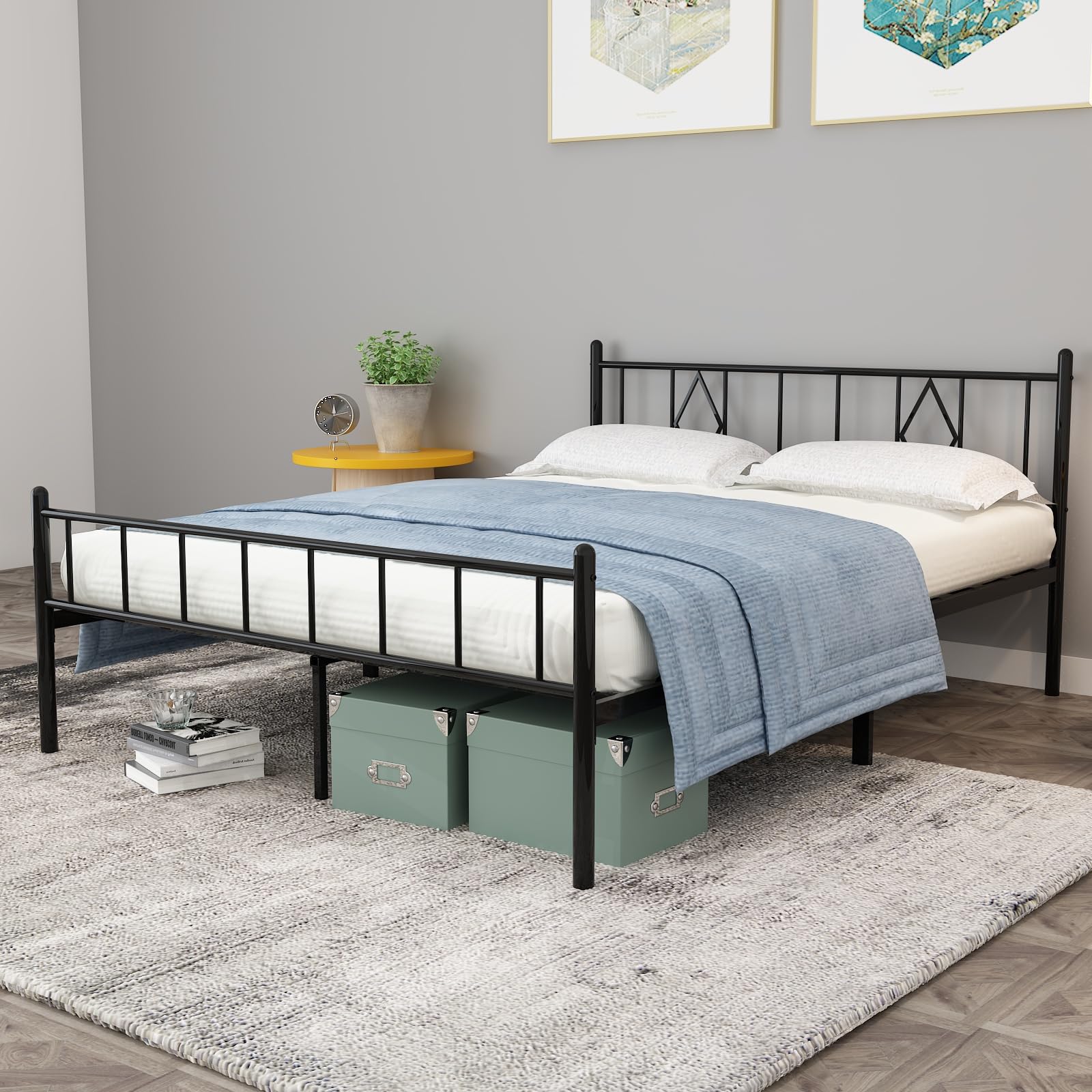 Queen Size 14" Height Classic Metal Platform Bed Frame Foundation