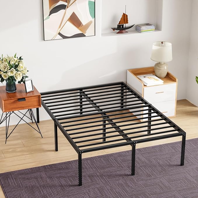 18 Inch High Metal Platform Bed Frame with Maximum Storage Space Under