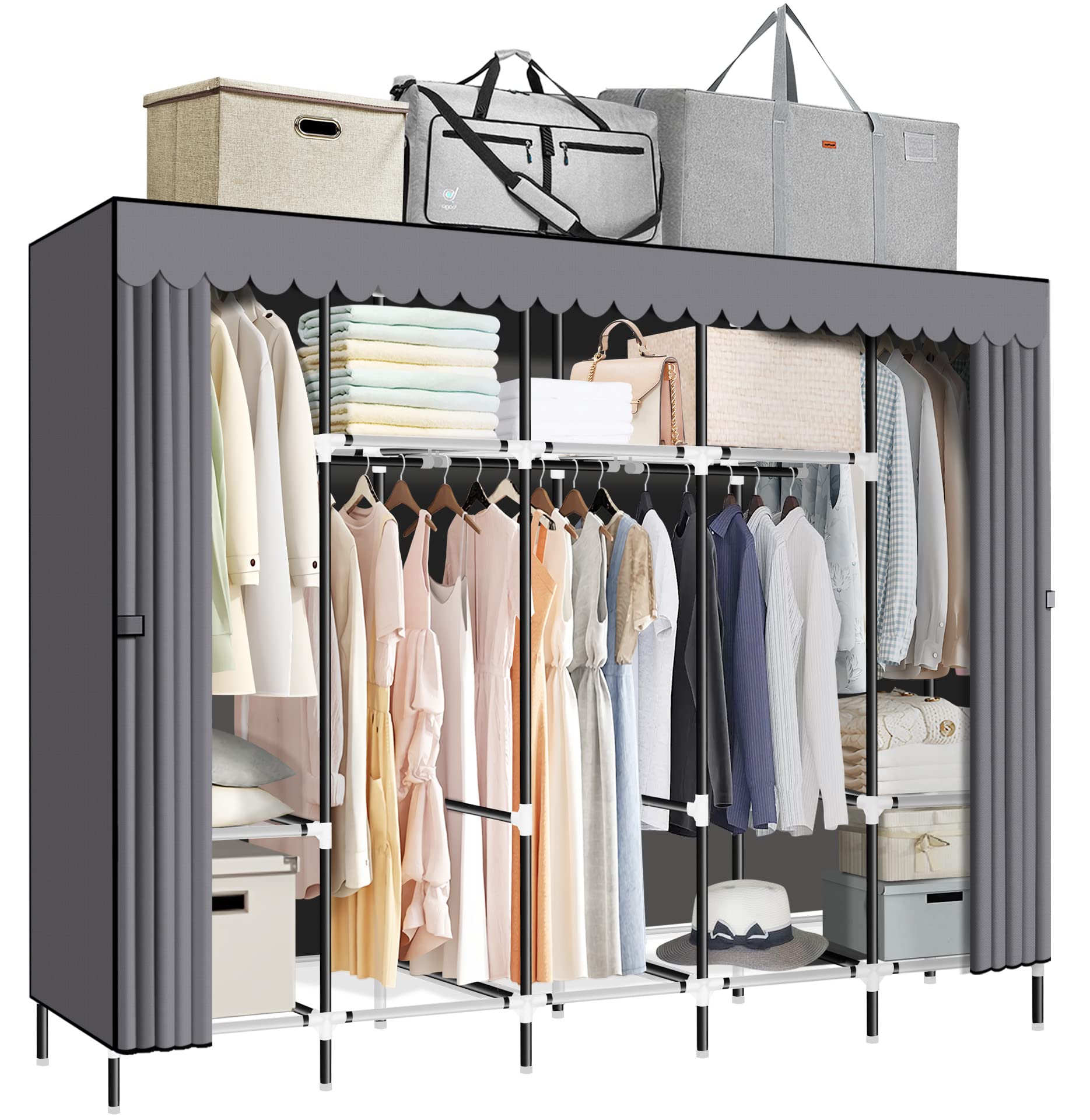 Portable Closet, Great Size 82-Inch Portable Wardrobe with 5 Hanging Areas