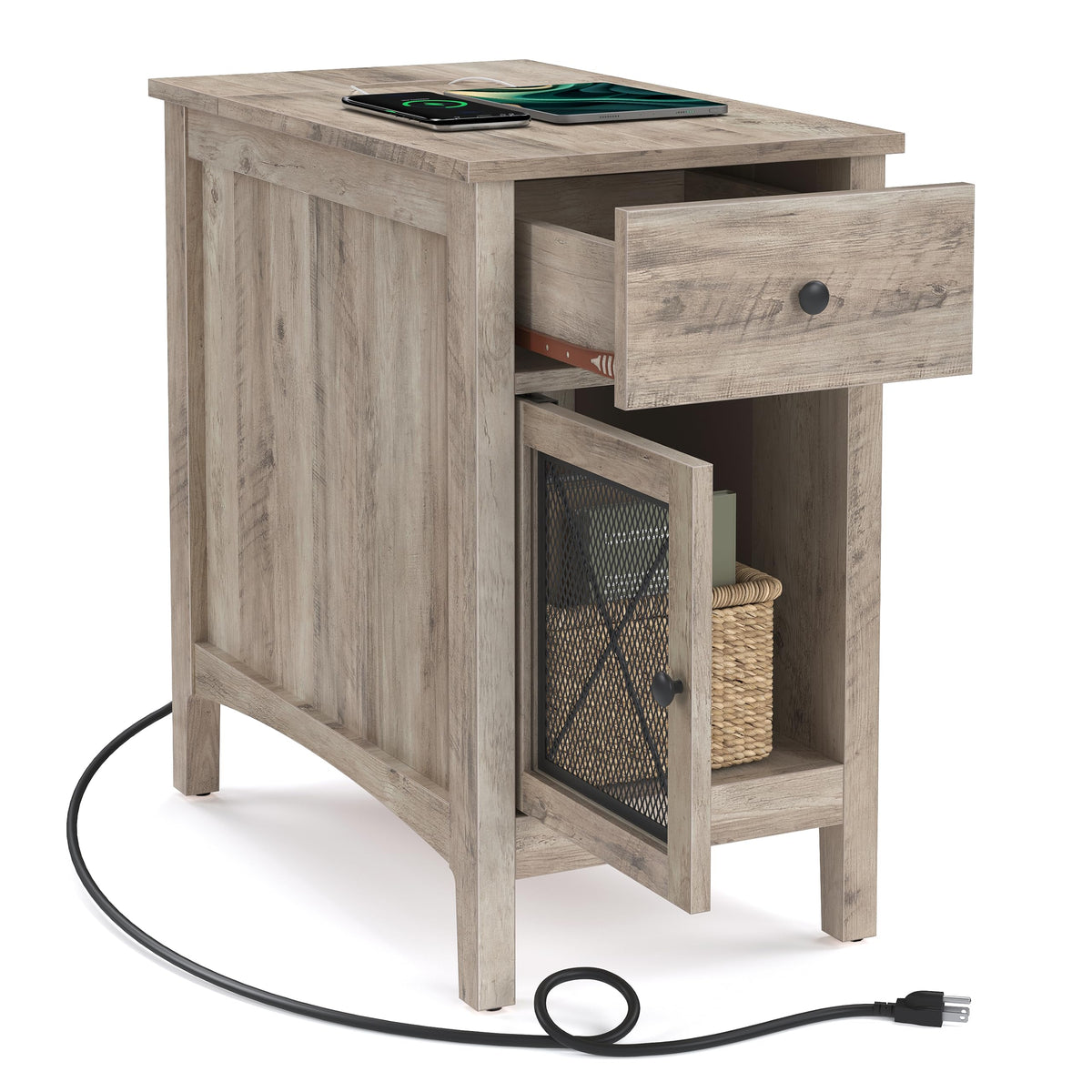 End Table with Charging Station & Storage