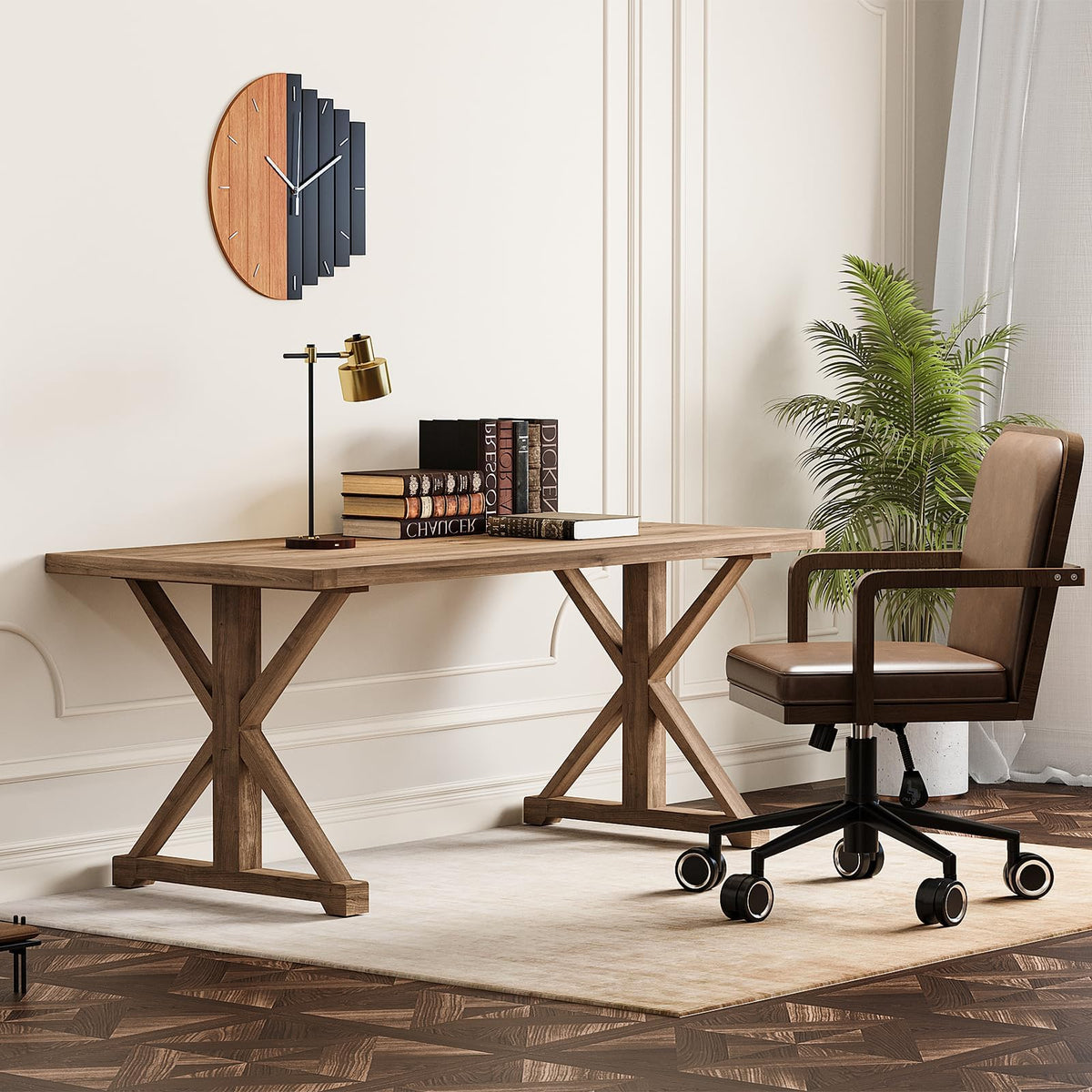Solid Wood Rustic Desk with X-Trestle Base – 59" & 71" Sizes