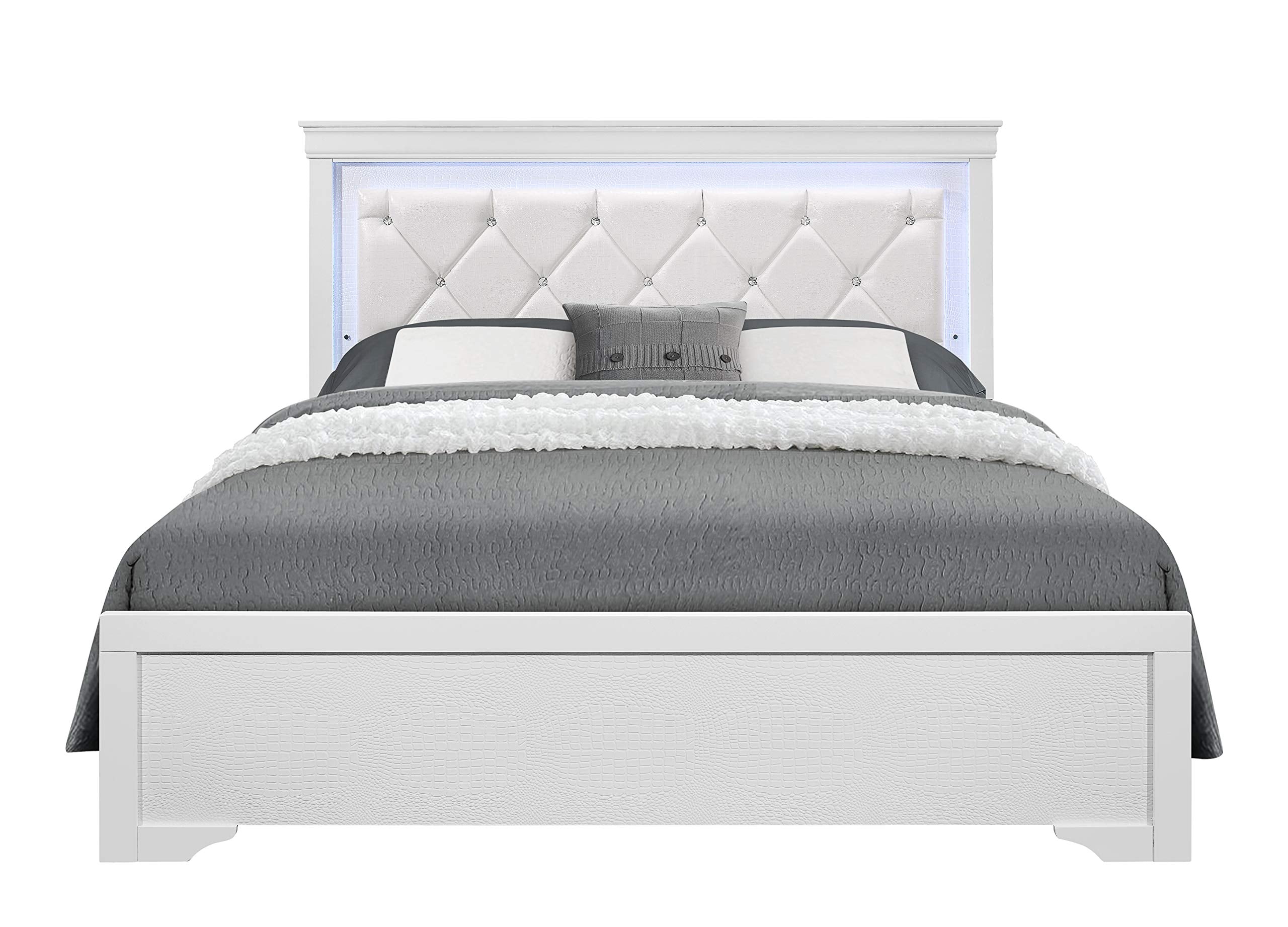 Pompei Metallic White Full Bed w/LED Light