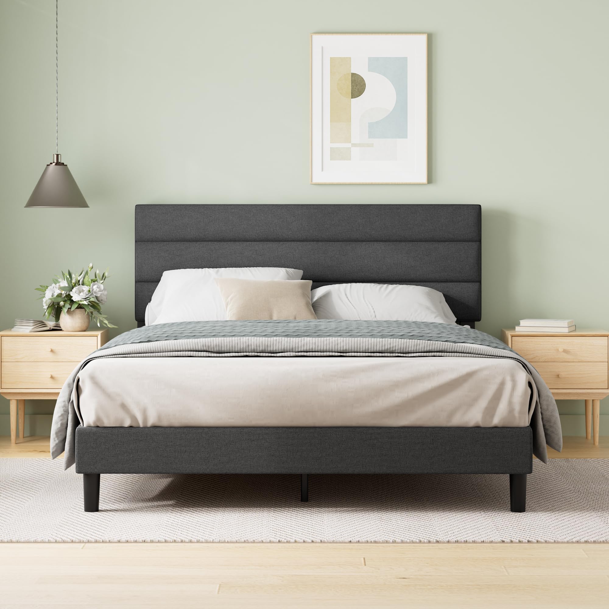 King Piper Upholstered Platform Bed with Horizontal Paneled Headboard