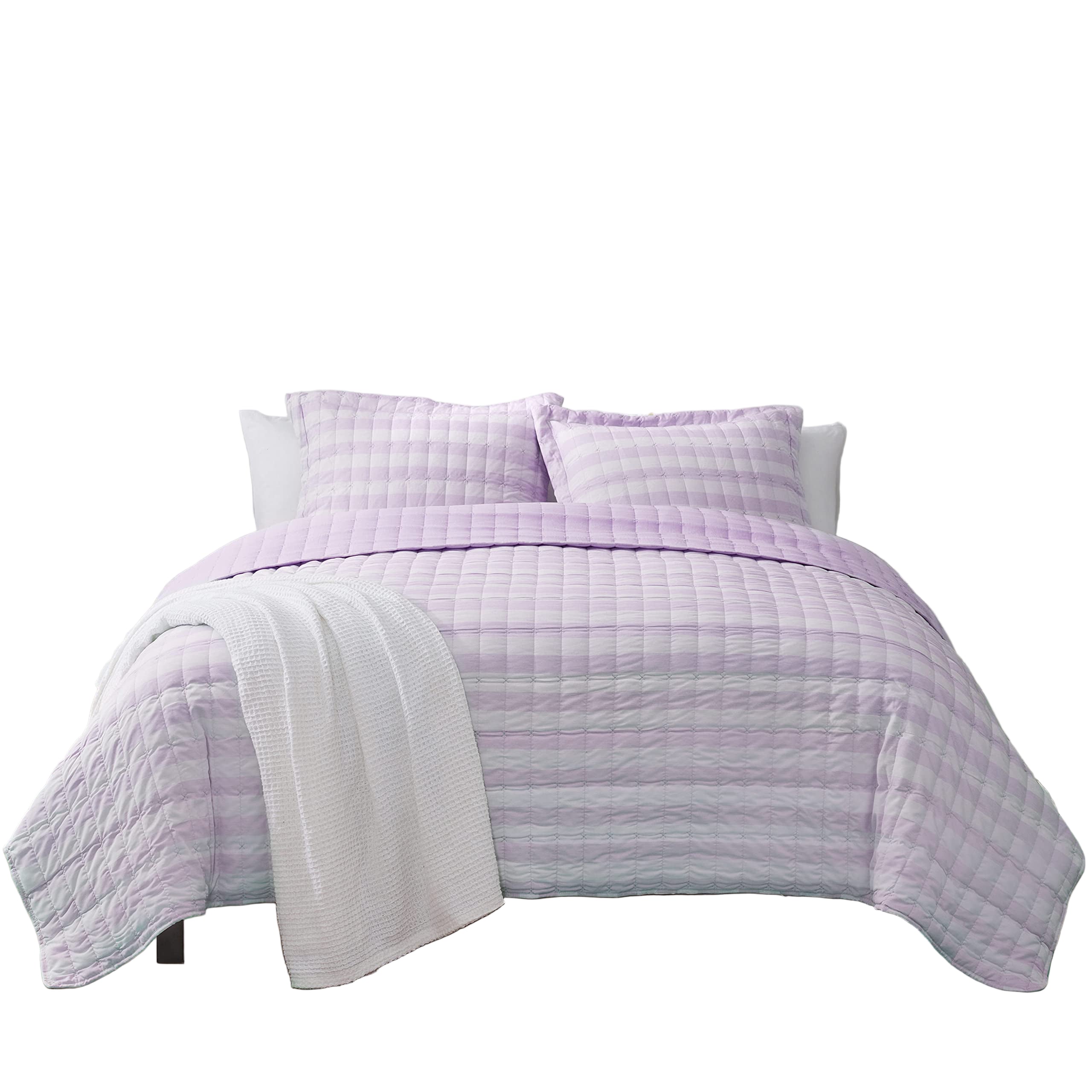 Quilt Sets Prewashed Checkered Plaid Embroidered Vintage Soft