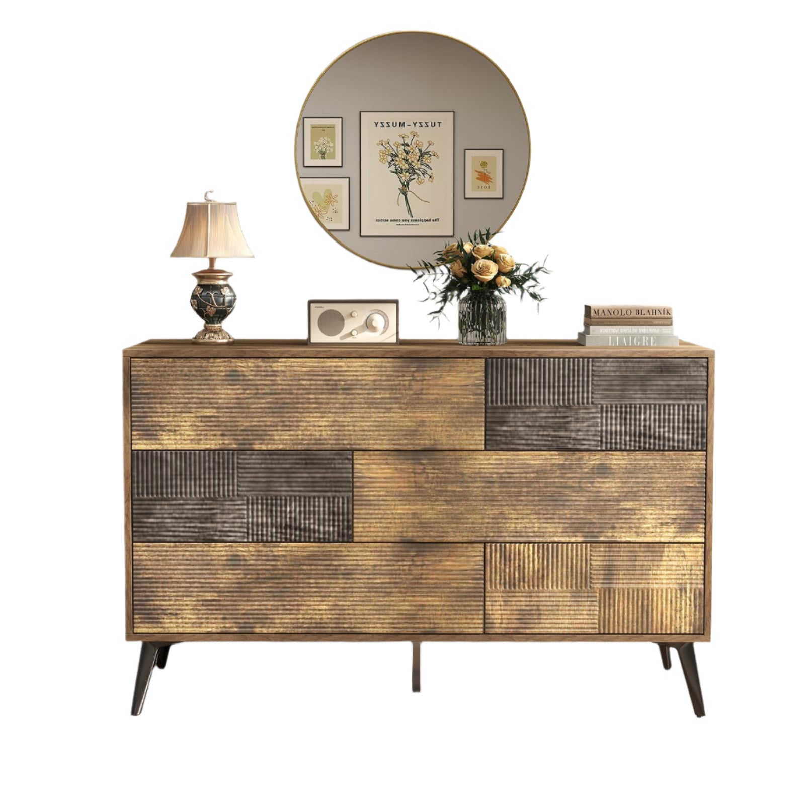 6 Drawer Dresser for Closet for Bedroom, Fluted Modern Chest of Drawers