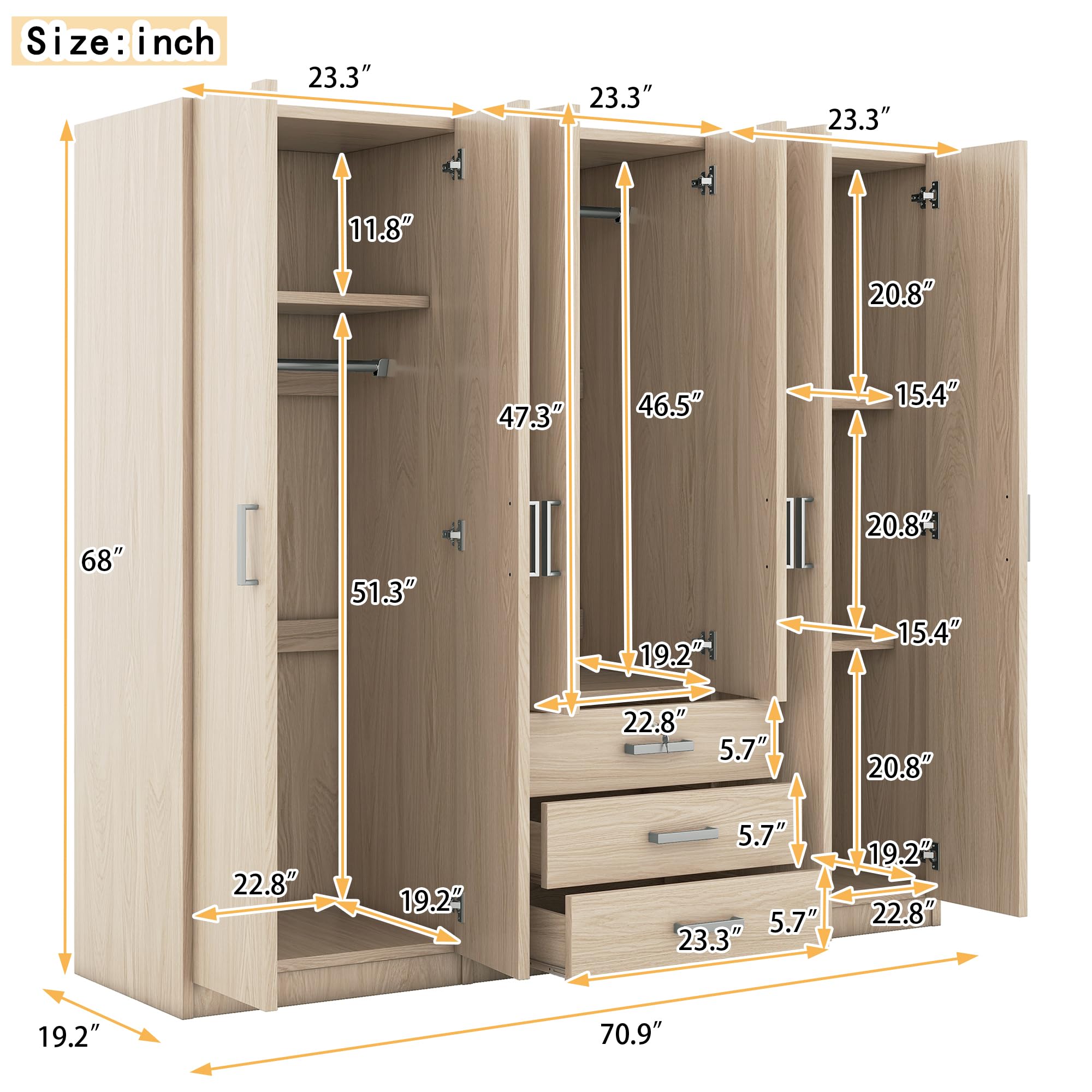 Doors Wardrobe Clothes Organizer, Wooden Armoire Wardrobe Closet