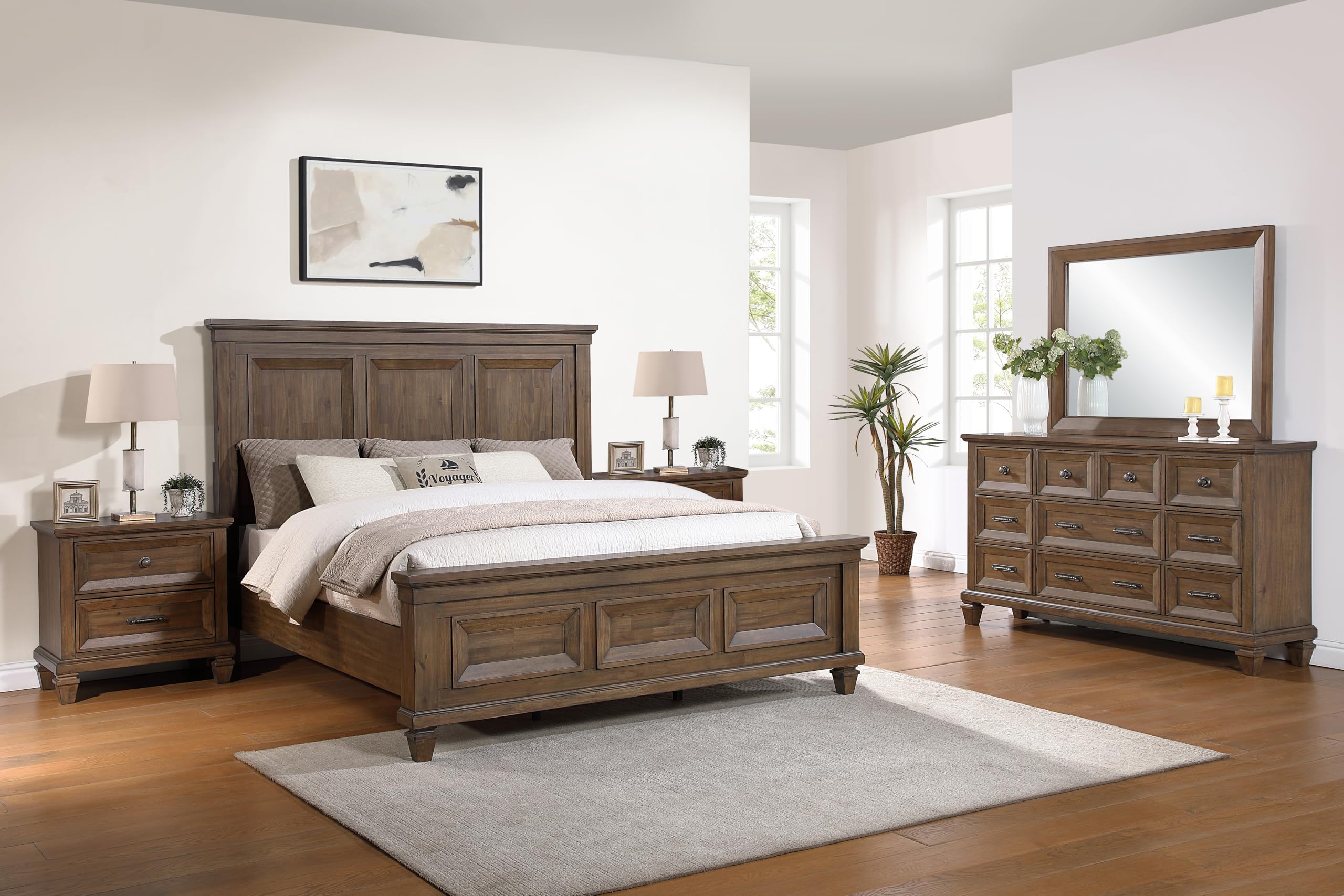 Mariana 5-Piece Wood King Bedroom Set with 2 Nightstands, Vintage Mocha